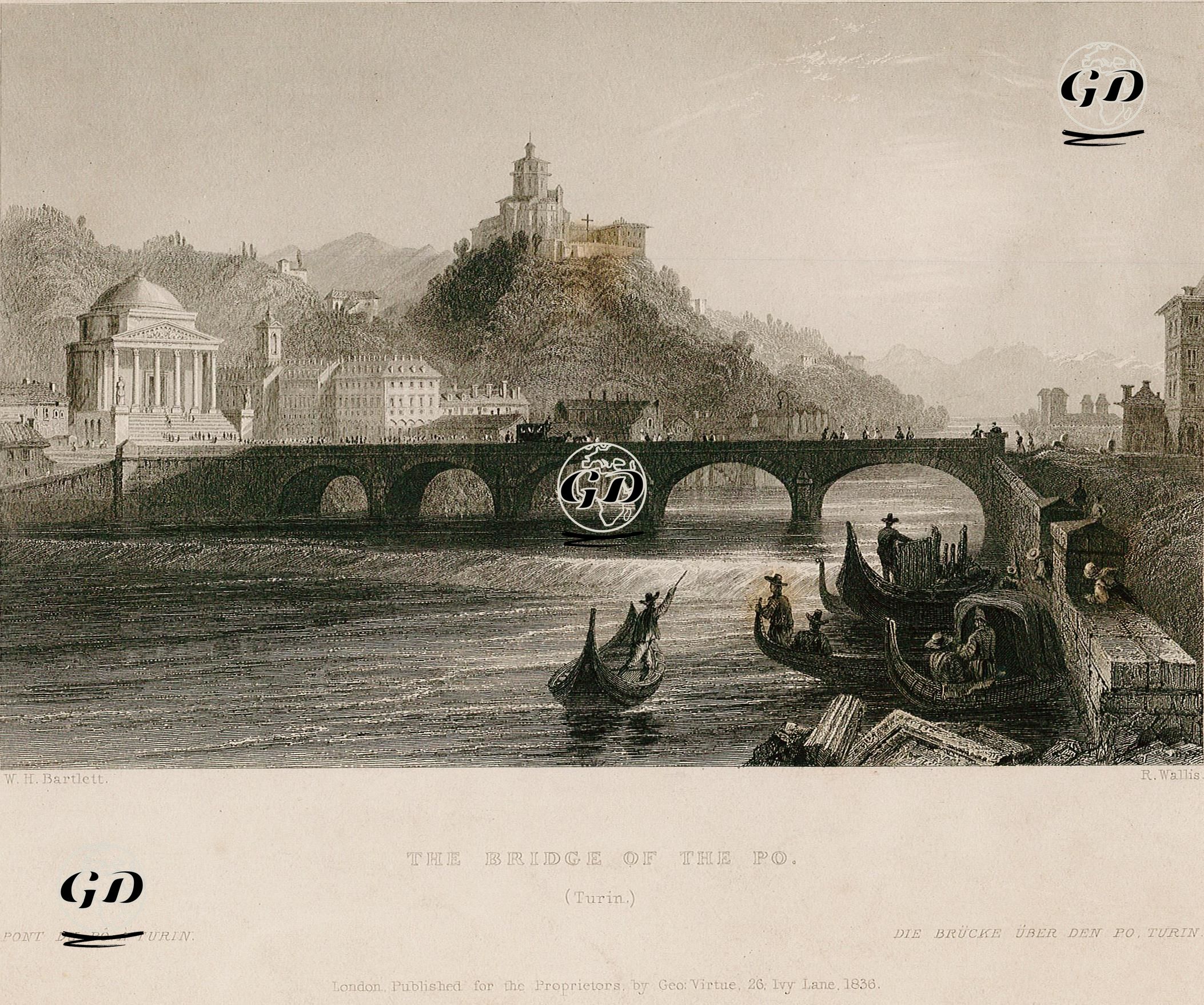 Po Köprüsü, Torino - William Henry Bartlett (1809-1854) - 1836