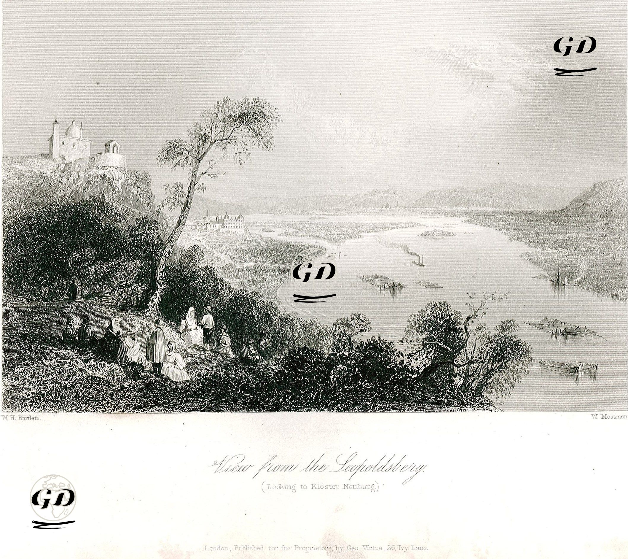 Neuburg Manastırına Doğru Leopoldsberg Tepesinden Manzara - William Henry Bartlett (1809-1854) - 1842