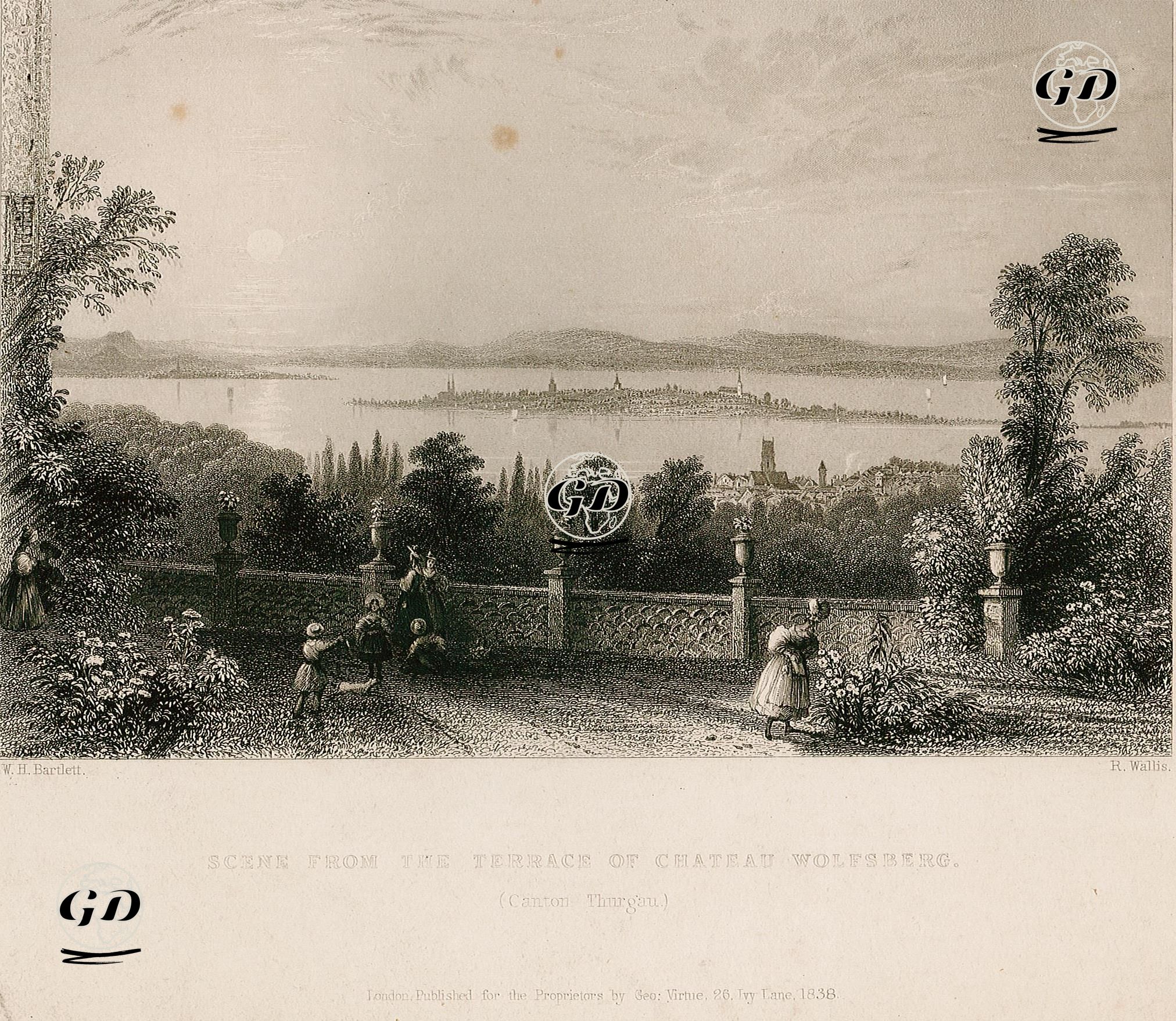 Scene From The Terrace Of Chateau Wolfsberg, Canton Thurgau  - William Henry Bartlett (1809-1854) - 1838