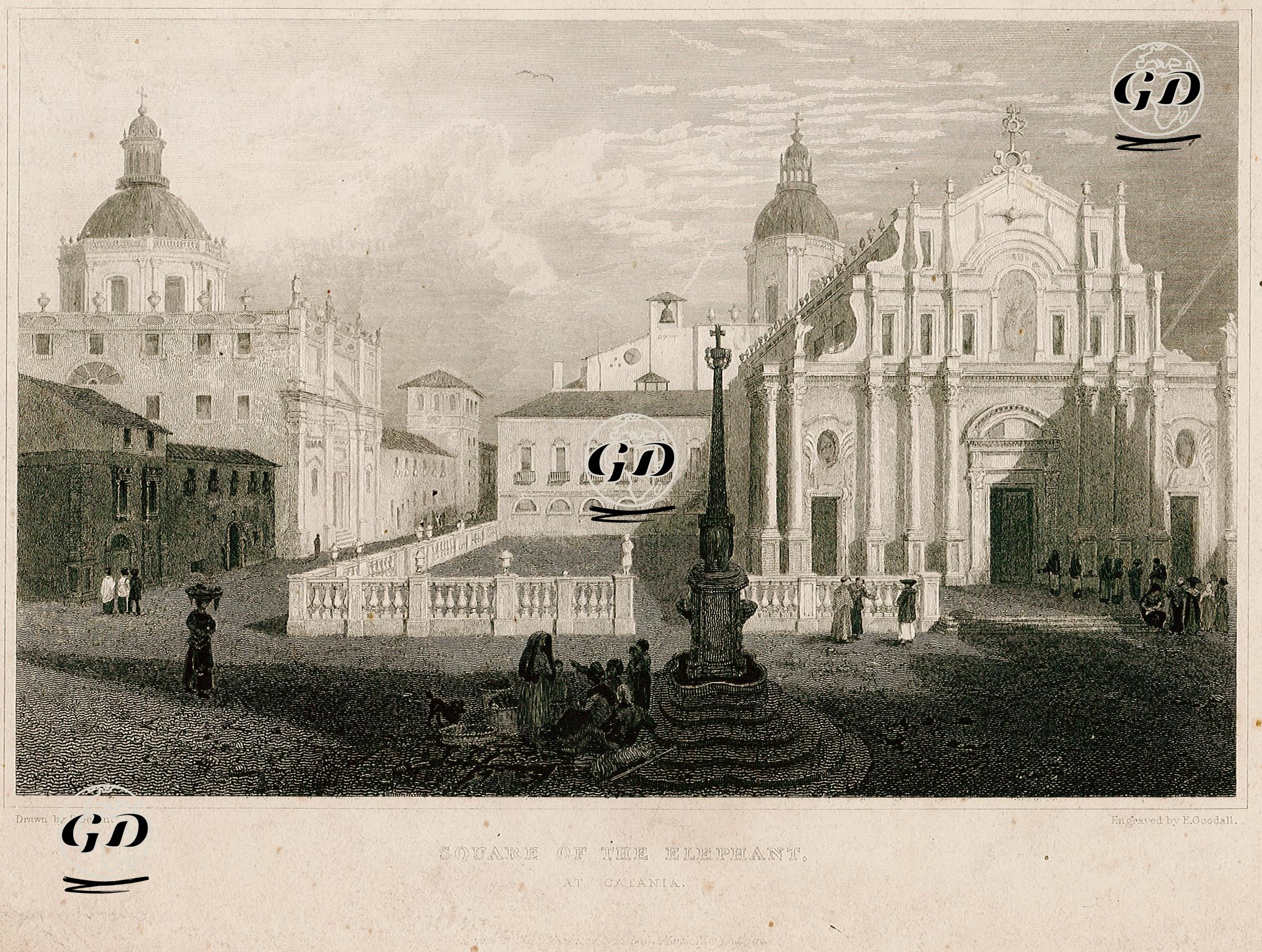 Square Of The Elephant At Catania  - Peter Dewint (1784-1849) - 1821