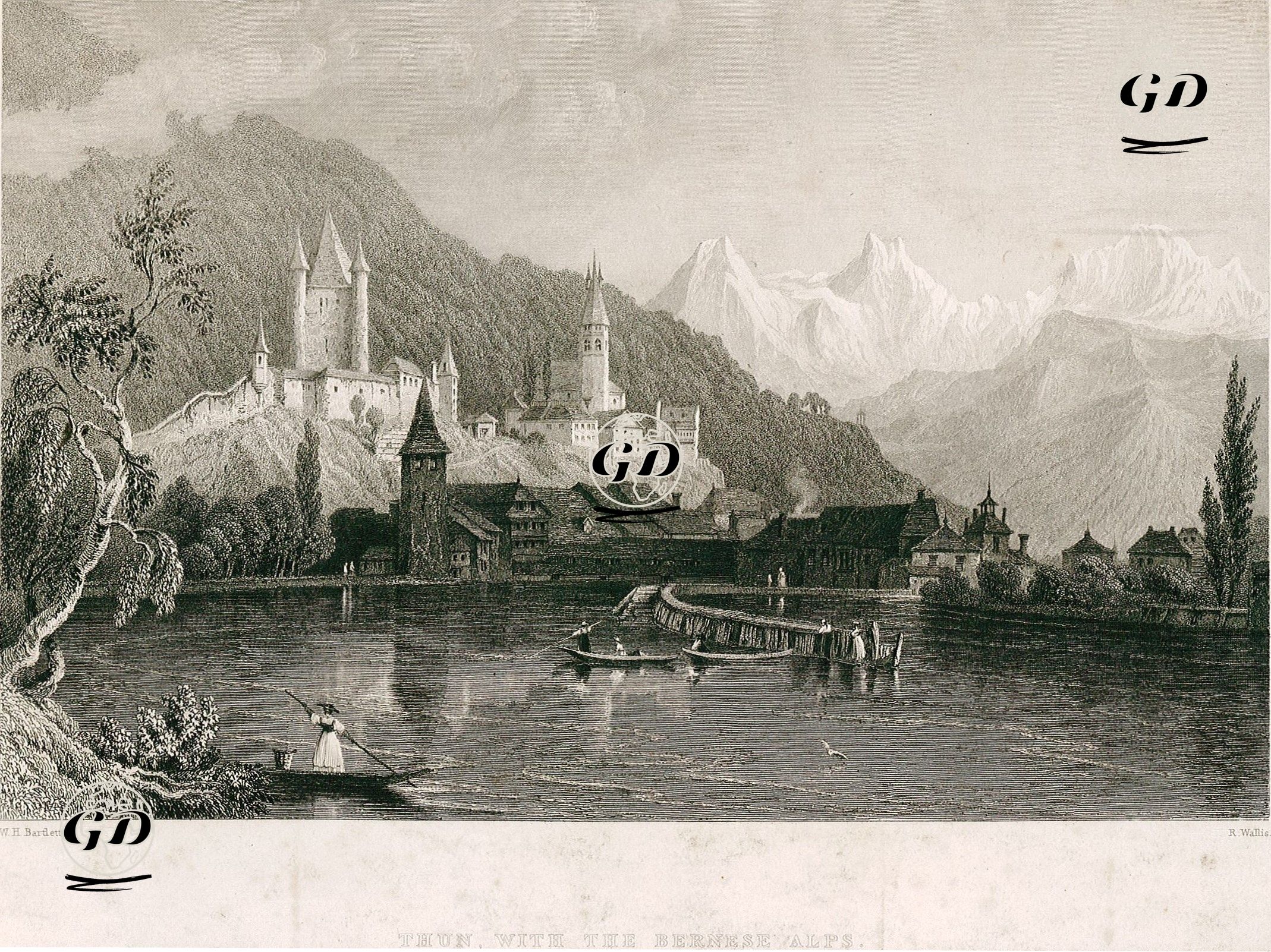 Thun Ve Bernese Alp Dağları - William Henry Bartlett (1809-1854) - 1835