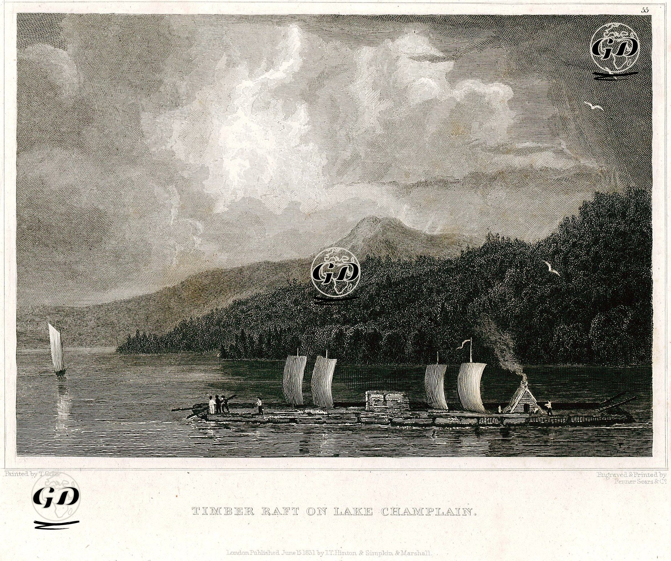 Champlain Gölünde Kütükten Yapılmış  Sallar - Thomas Cole (1801-1848) - 1831