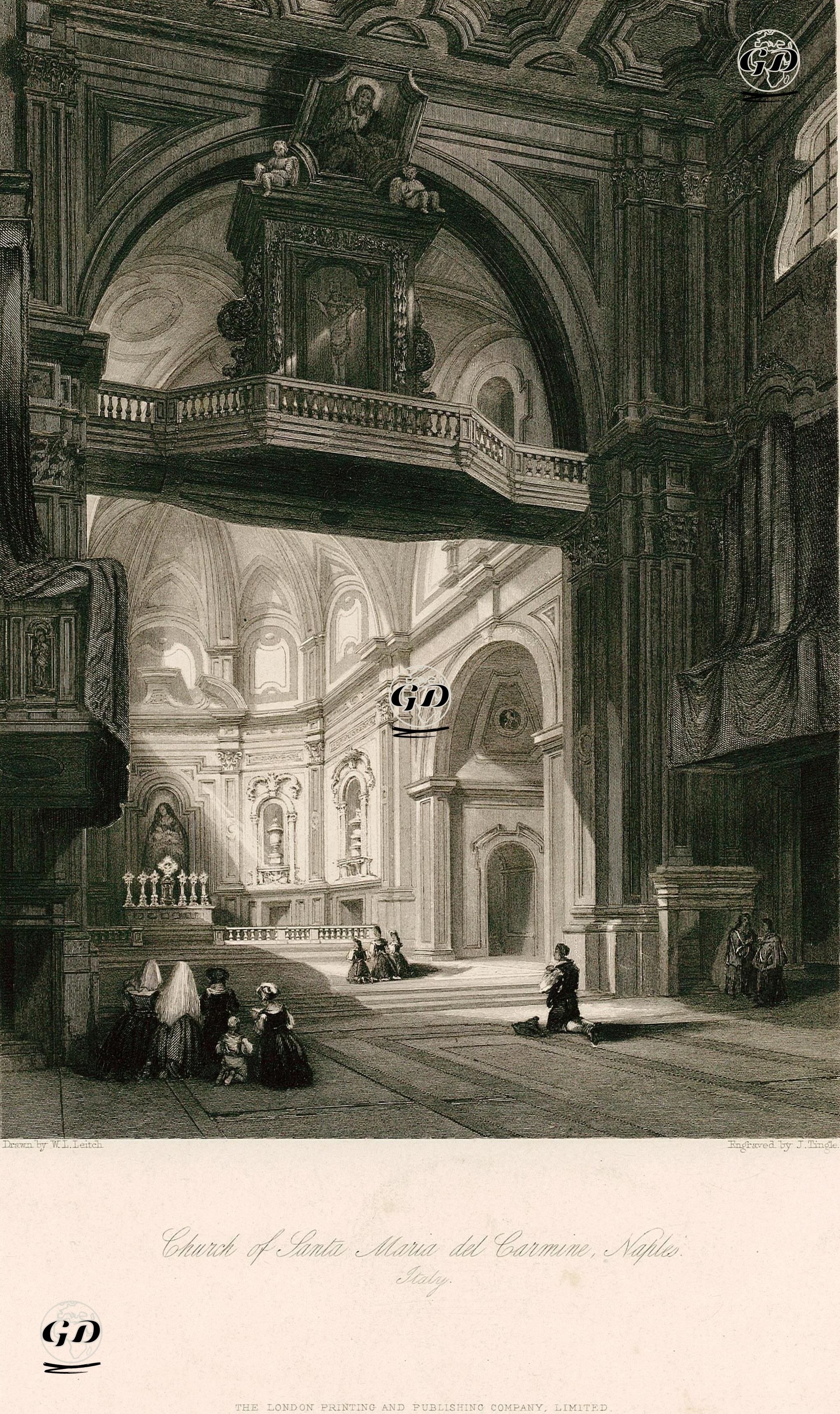 Church Of Santa Maria Del Carmina, Naples, Italy  - William Leighton Leitch (1804-1883) - 1840's-1850's