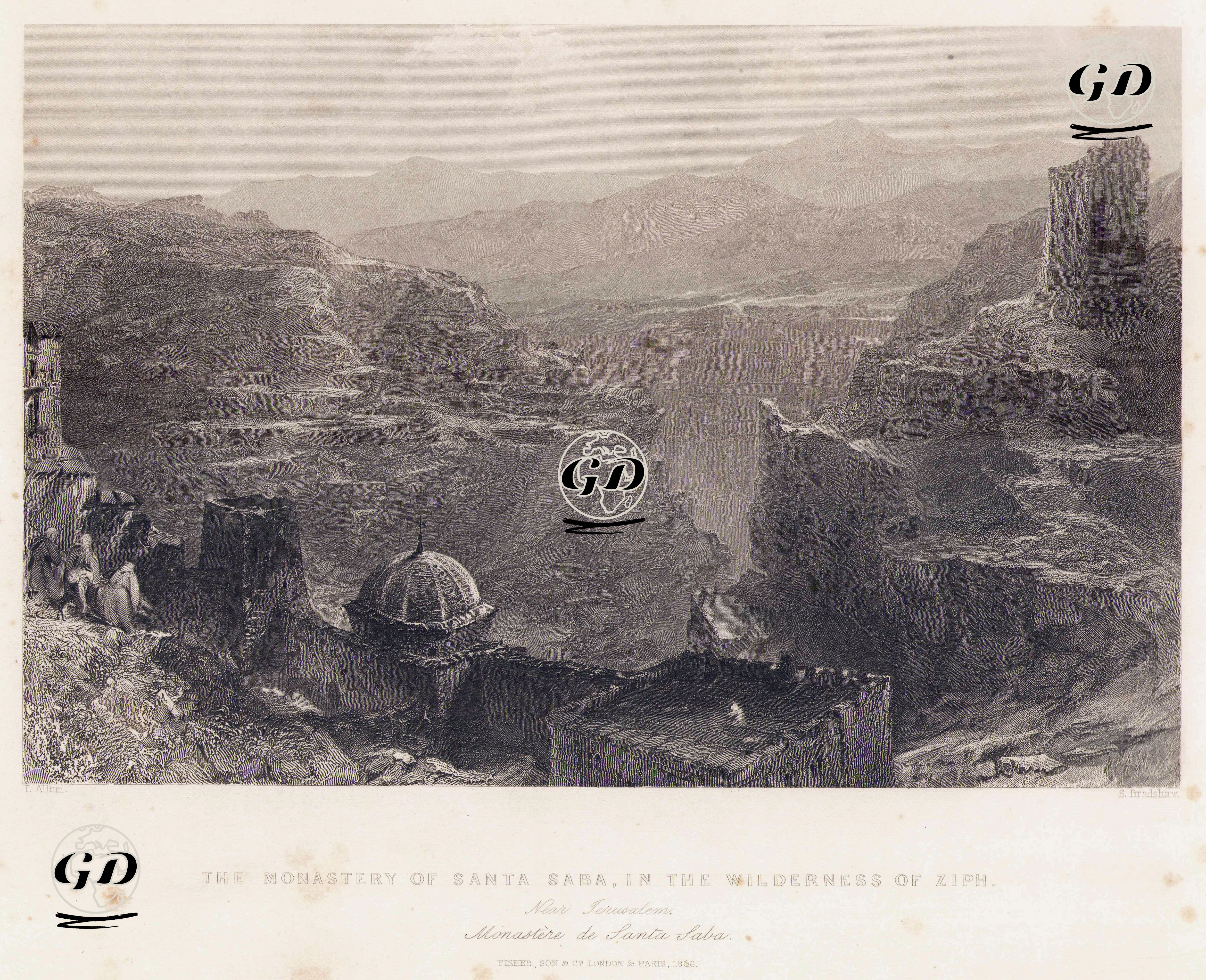 The Monastery Of Santa Saba In The Wilderness Of Ziph Near Jerusalem-Monastere De Santa Saba - Thomas Allom (1804-1872) - 1846