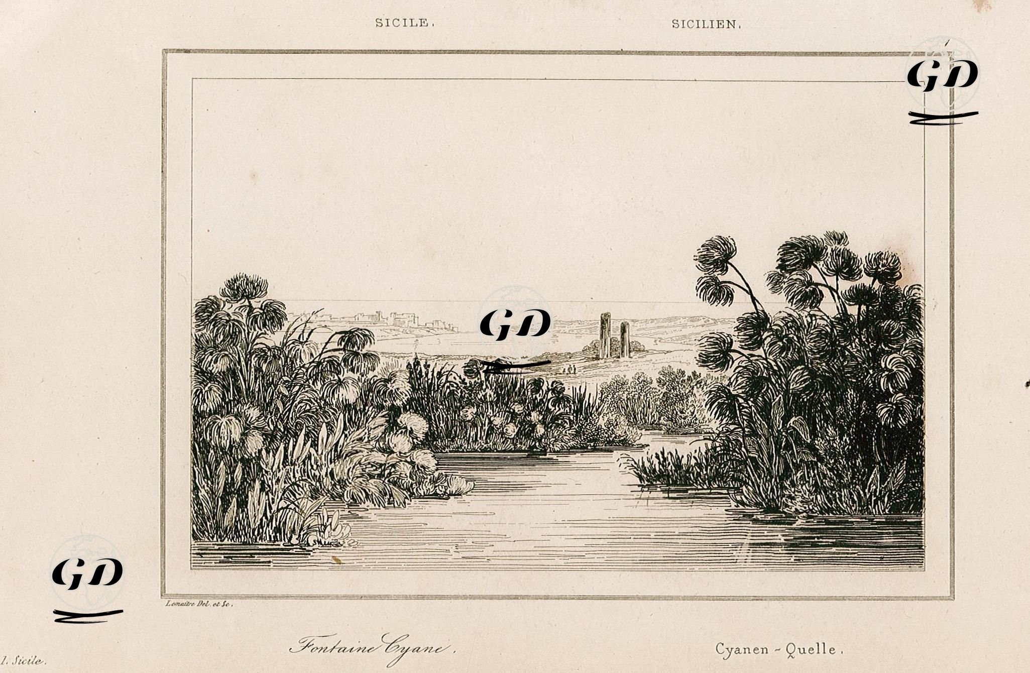 Fontaine Cyane, Sicile  - Augustin Francois Lemaitre (1797-1870) - 1845