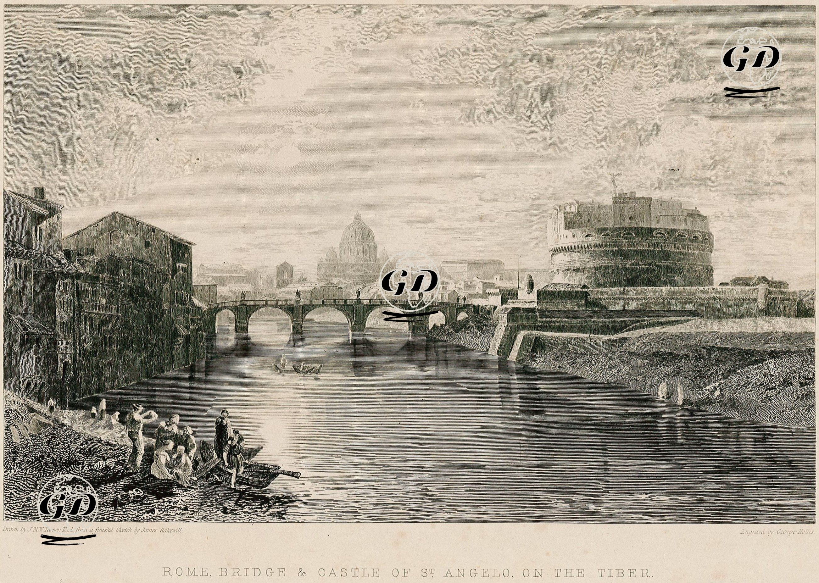 Tiber Nehri Üzerindeki Kutsal Melek(Sant Angelo) Kalesi Ve Hadrian(Sant Angelo) Köprüsü - Joseph Mallord William Turner (1775-1851) - 1830's