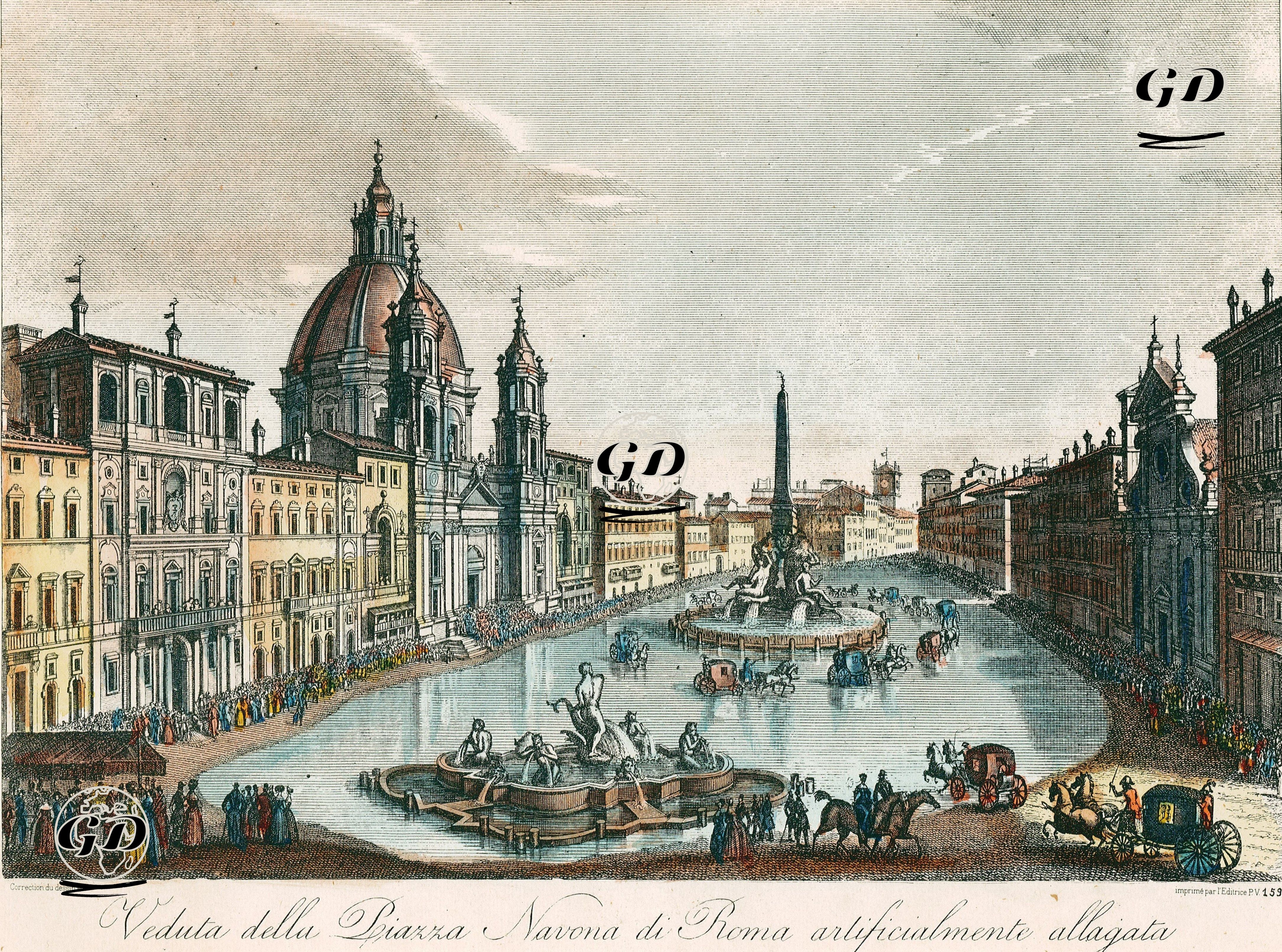 Veduta Della Piazza Navona Di Roma Artificialmente Allagata -  - 1800's