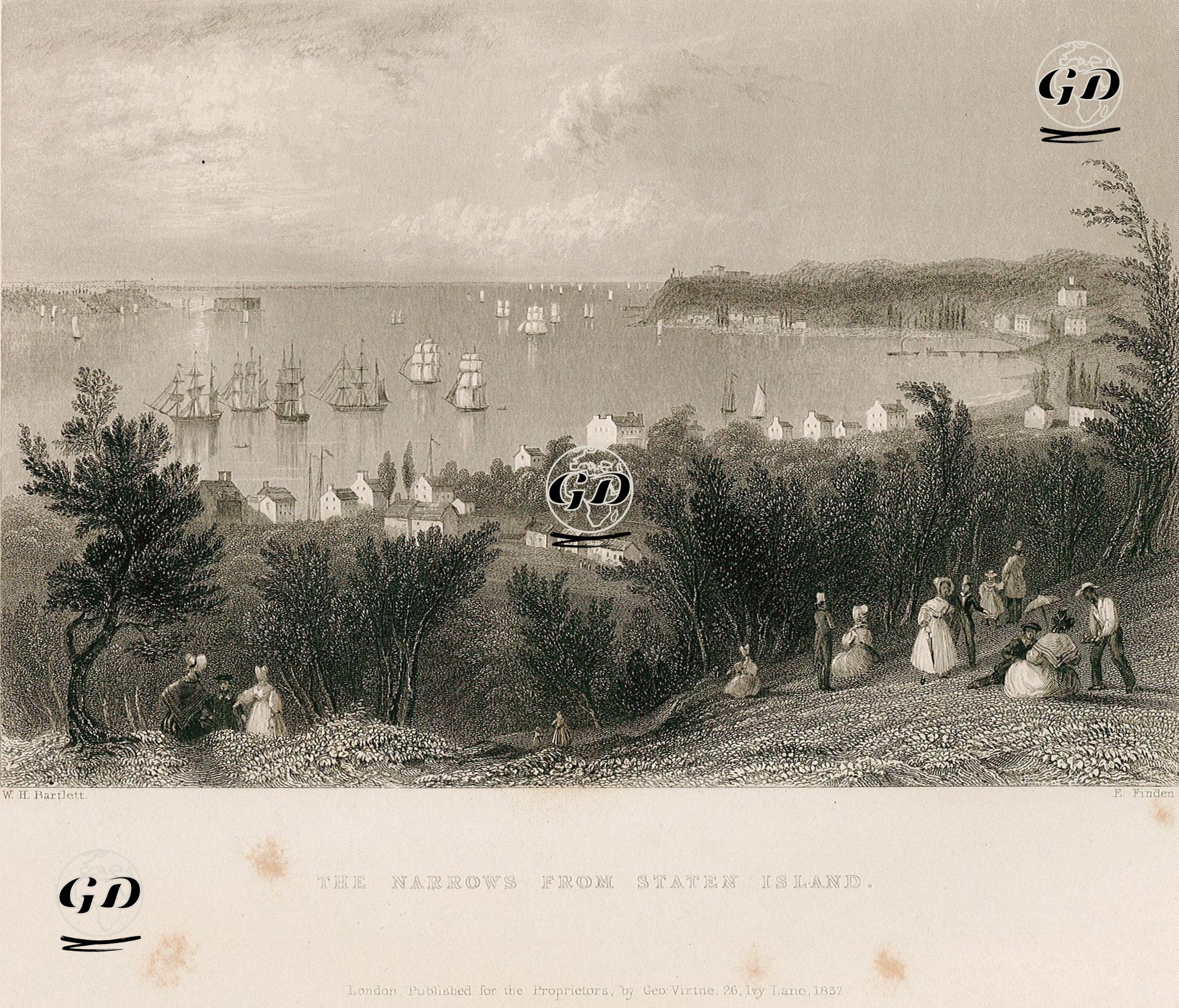 Staten Adası İle Brooklyn Arasıdaki Boğaz - William Henry Bartlett (1809-1854) - 1837