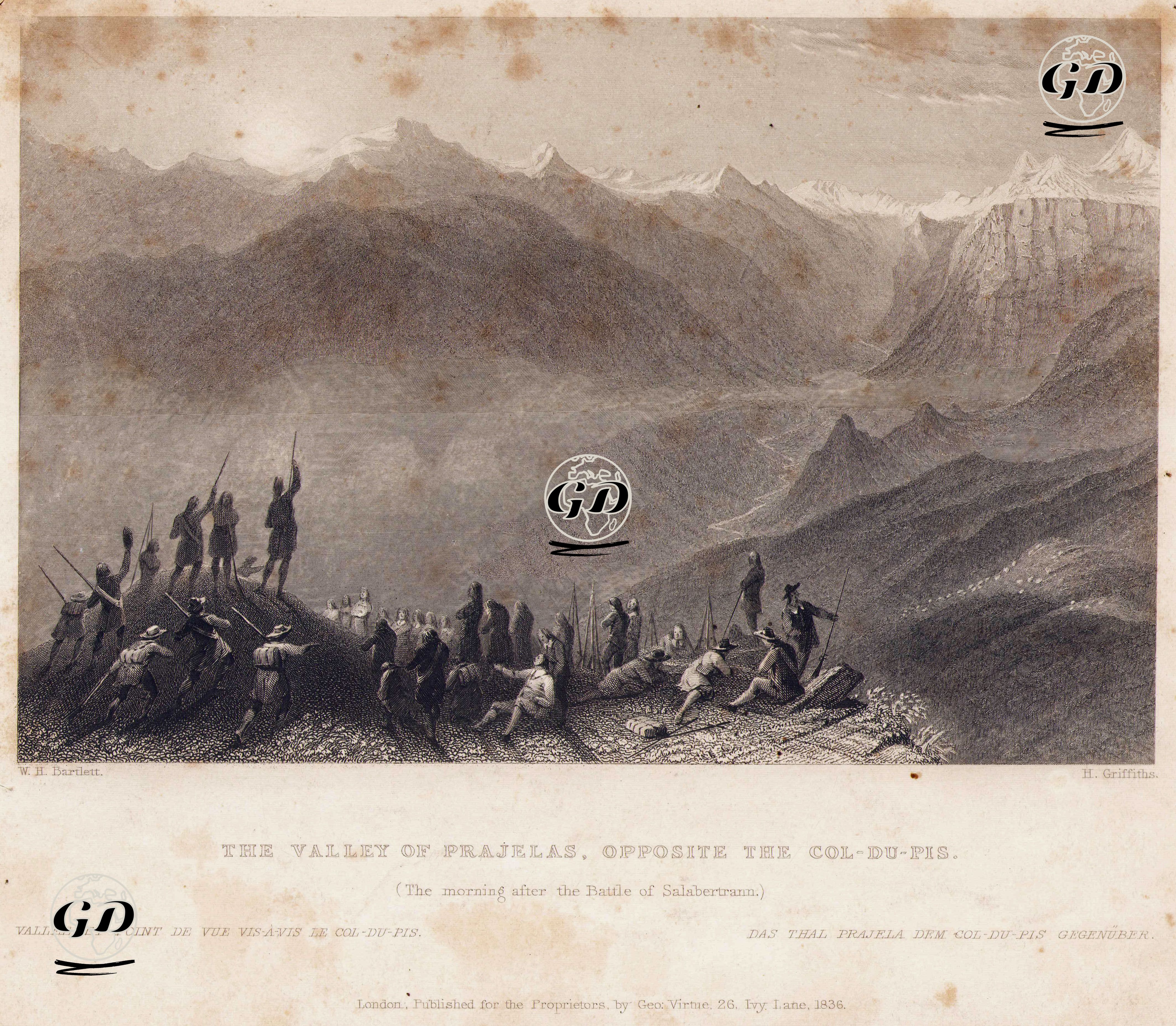 Salabertrann Savaşının Sabahında Pic du Midi Dağının Karşındaki Prajelas Vadisi - William Henry Bartlett (1809-1854) - 1836