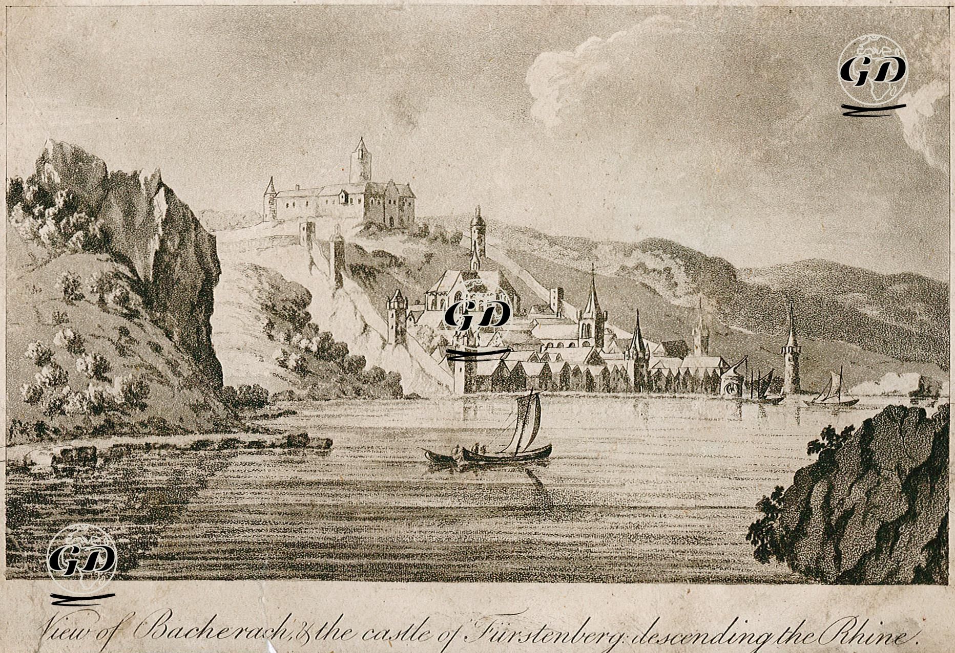 View Of Bacherach & The Castle Of Fürstenberg Descanding The Rhine -  - 1780's-1790's