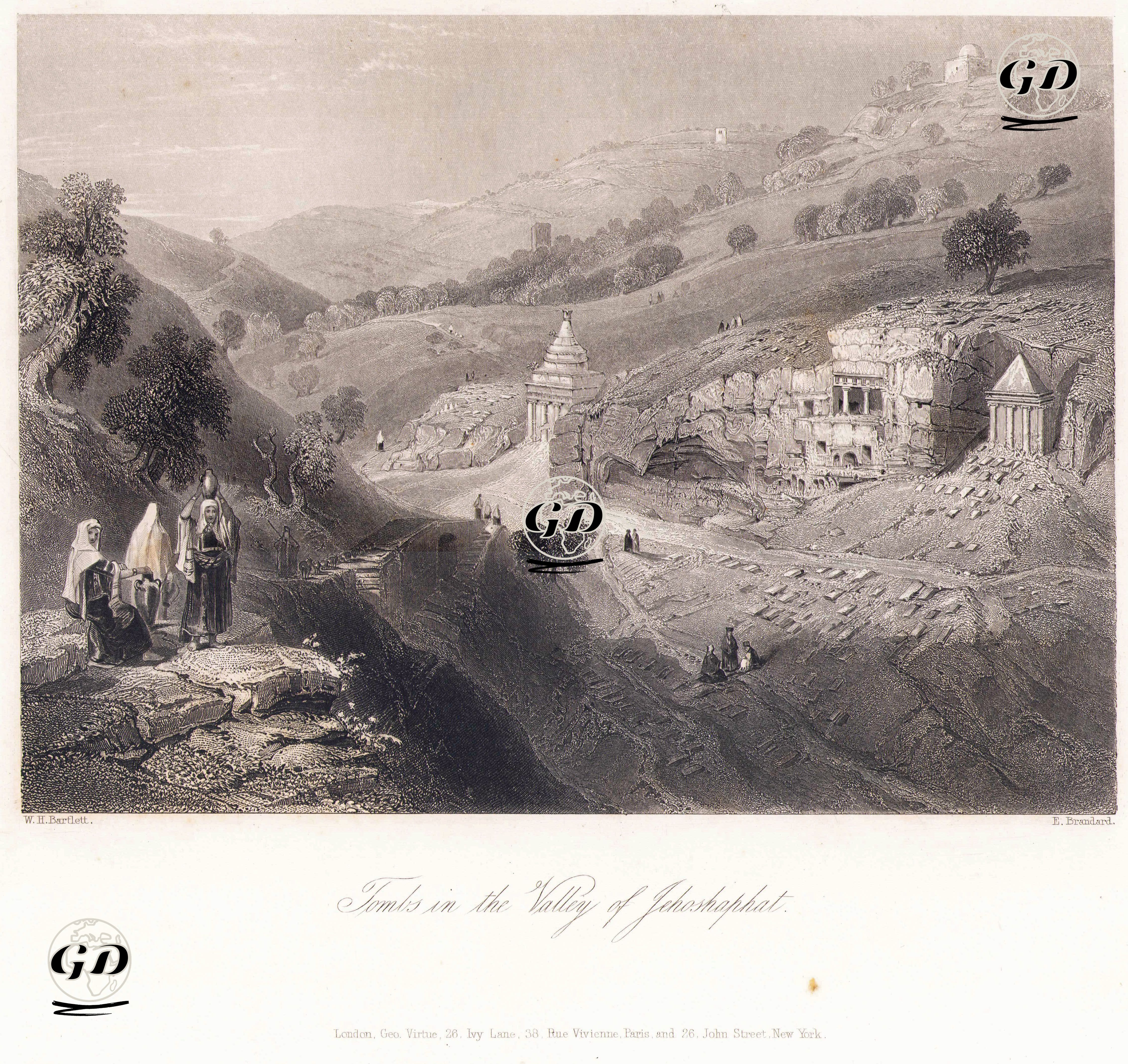 Jehoshaphat (Kidron) Vadisindeki Yad Avshalom (Absalom), Benei Hazer Ve Hz.Zekeriya Türbeleri - William Henry Bartlett (1809-1854) - 1847