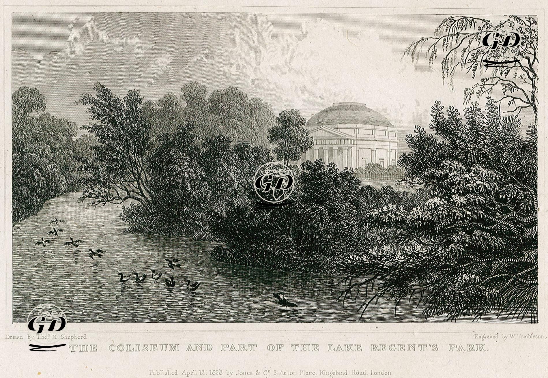 Regent Park Gölünün Bir Bölümü Ve Kolezyum - Thomas Hosmer Shepherd (1792-1864) - 1828