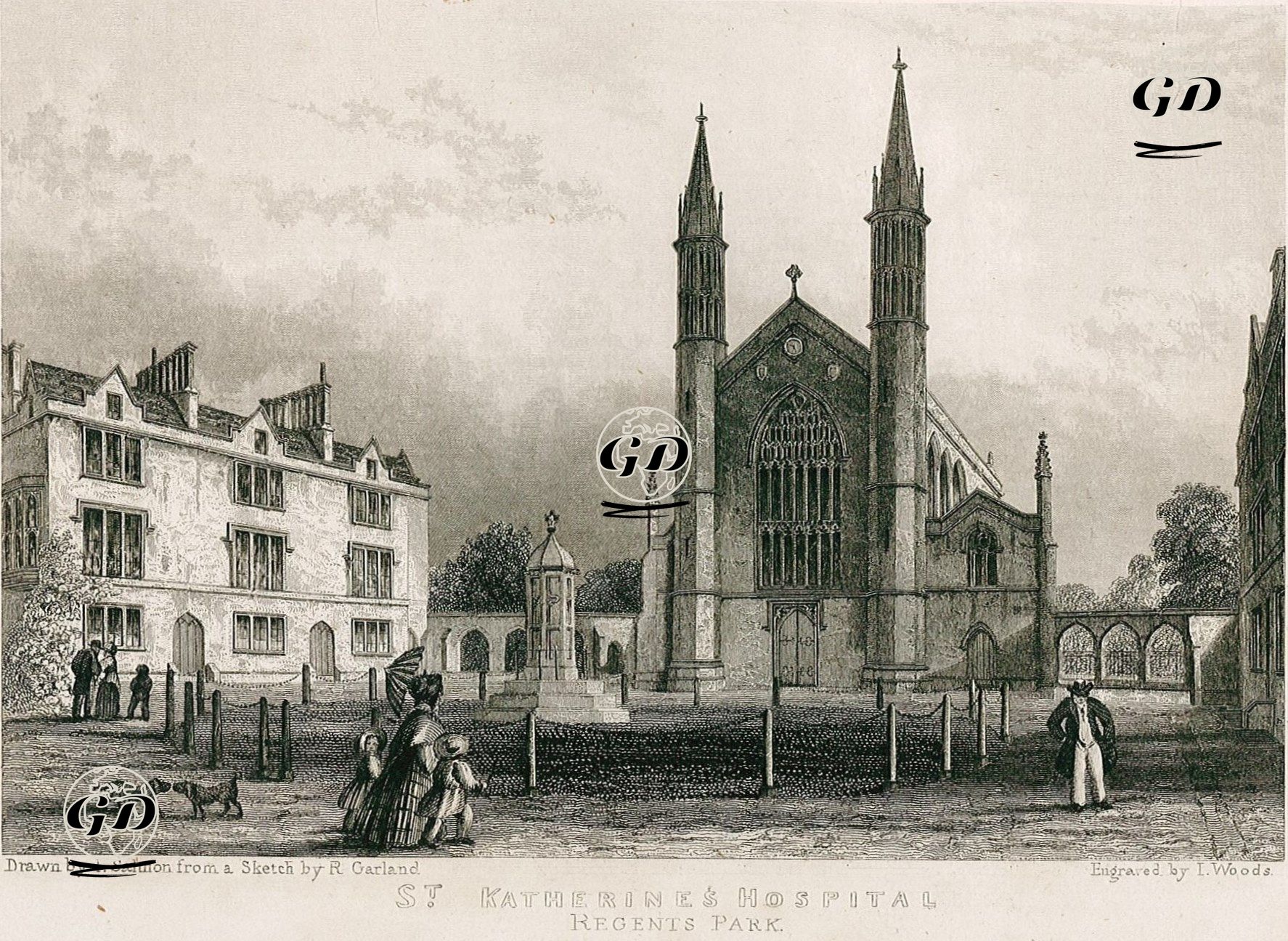 St. Katherines Hastanesi, Regents Park - I.Salmon -Robert Garland (1808-1863) - 1839