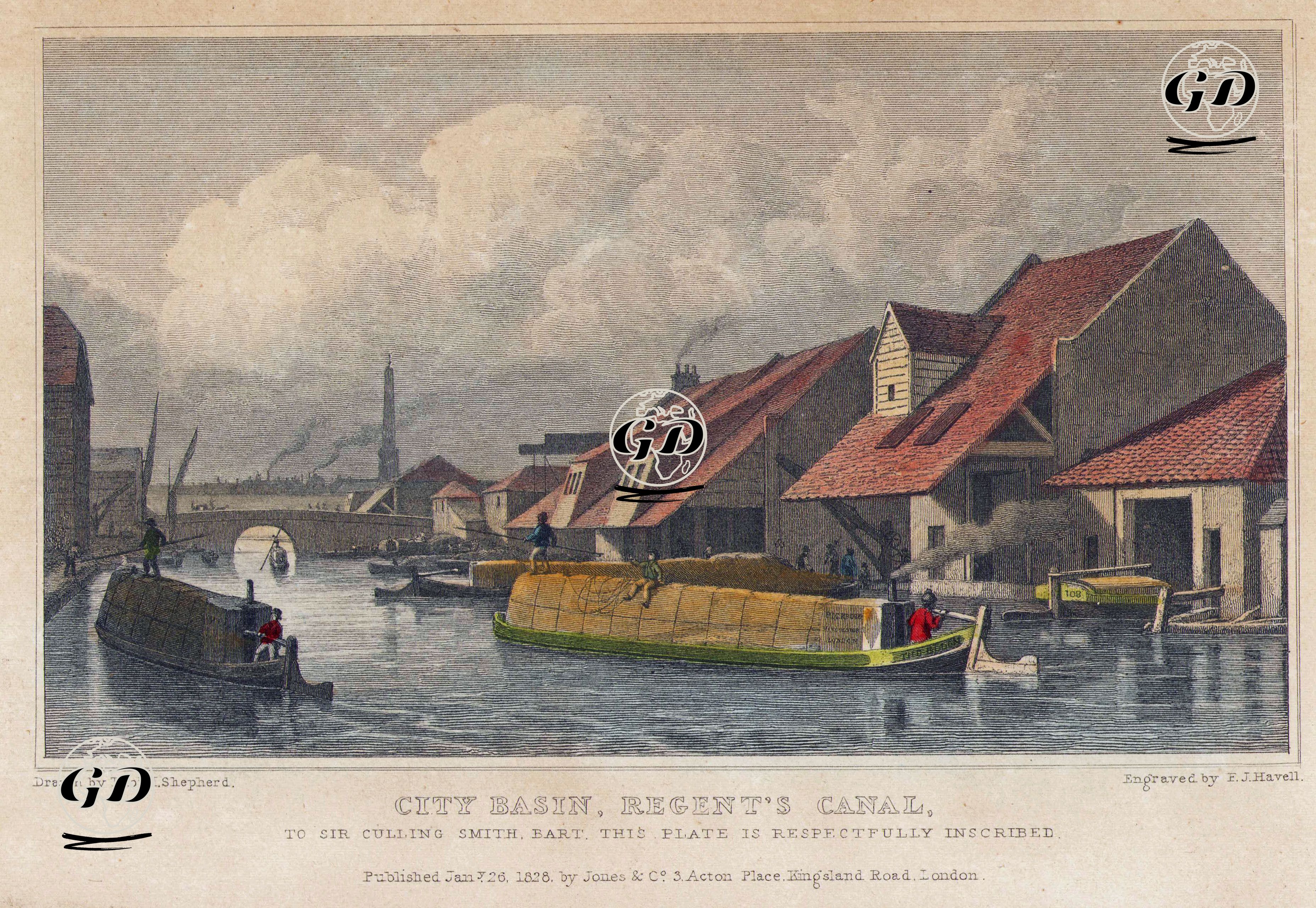 City Basin, Regent's Canal  - Thomas Hosmer Shepherd (1792-1864) - 1828