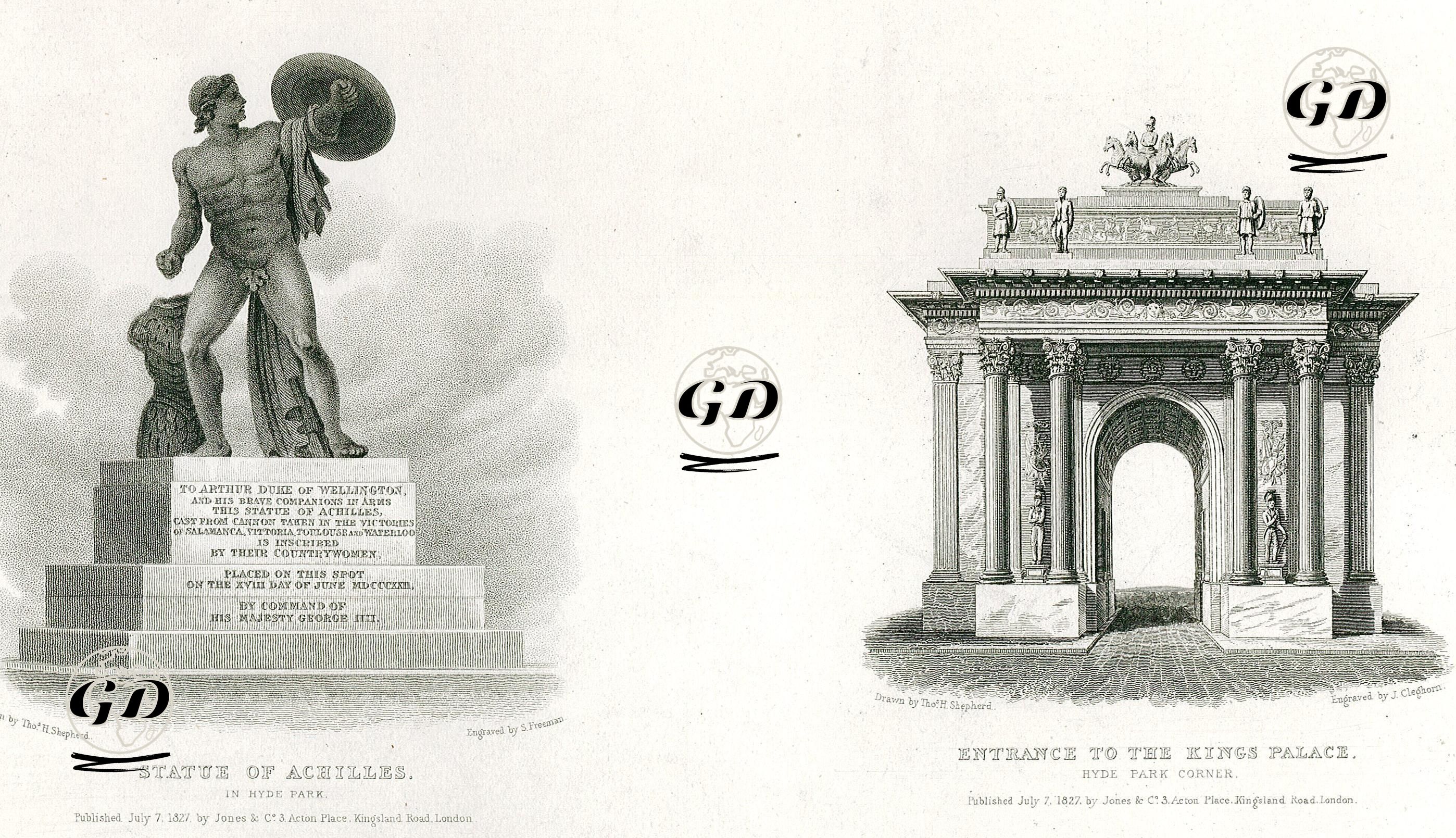 Statue of Achilles. In Hyde Park - Entrance To The Kings Palace, Hyde Park Corner - Thomas Hosmer Shepherd (1792-1864) - 1827