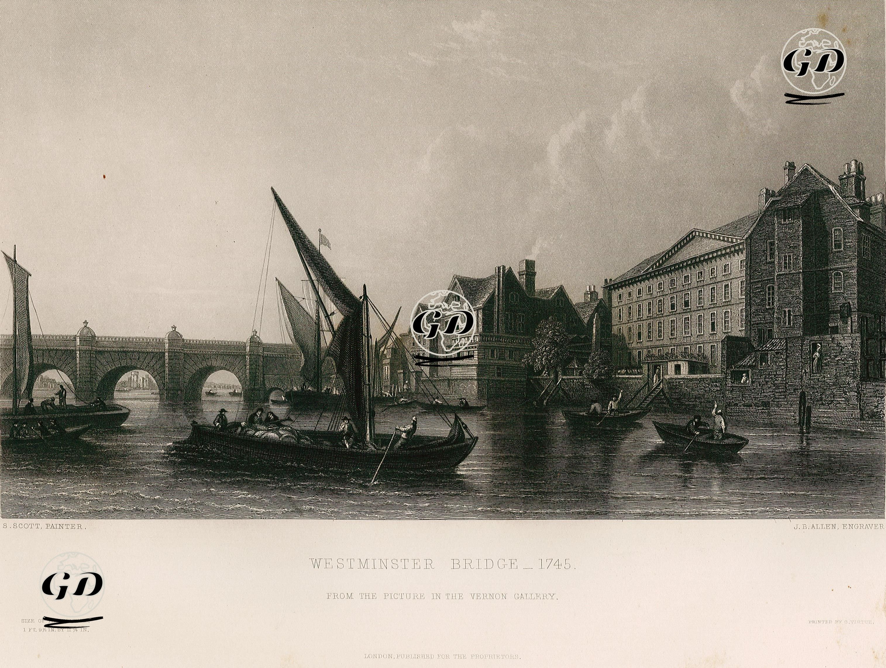 Westminster Köprüsü-1745, Londra - Samuel Scott (1702 –1772) - 1853