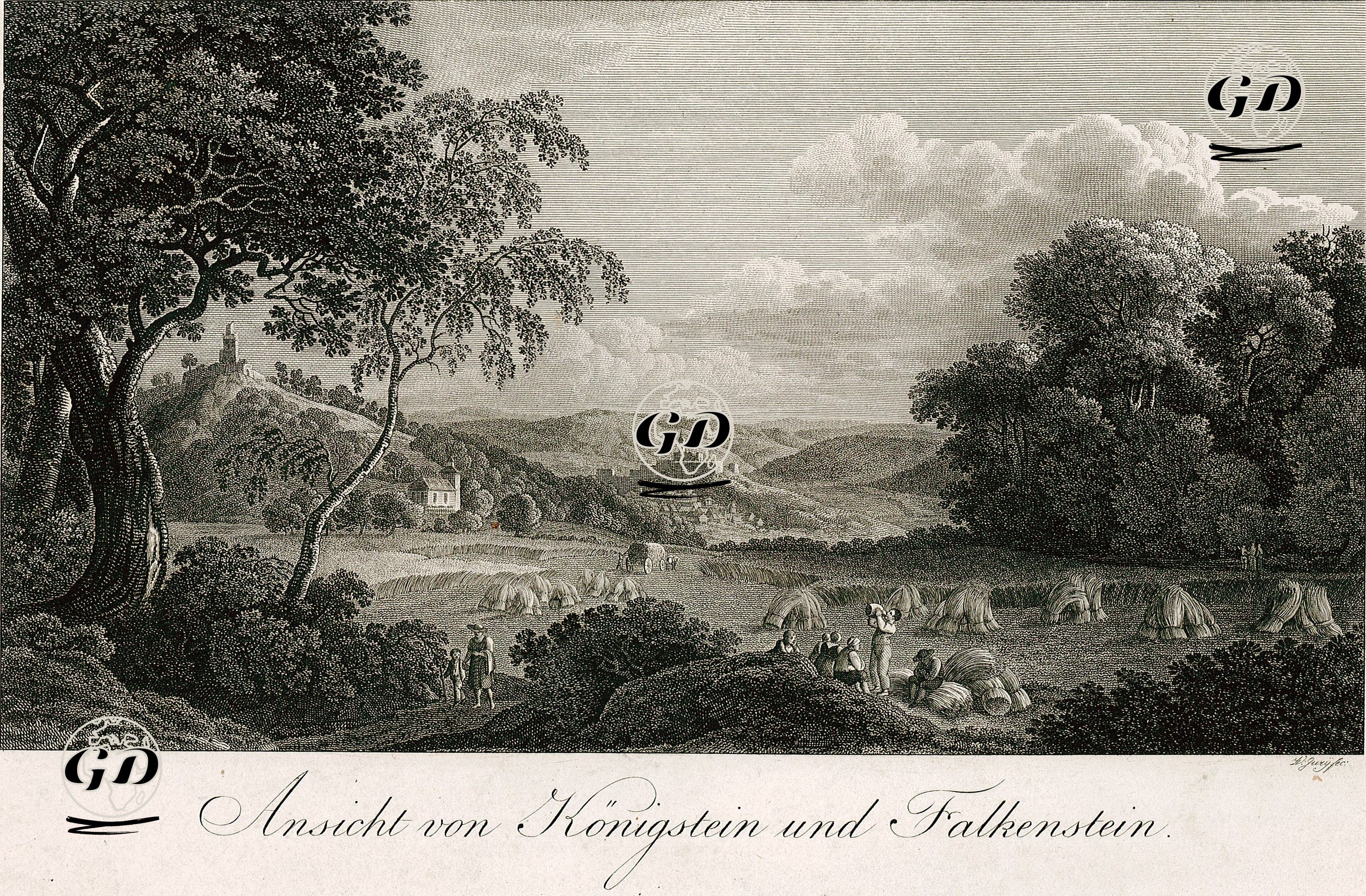 Ansicht Von Königstein Und Falkenstein -  - 1818