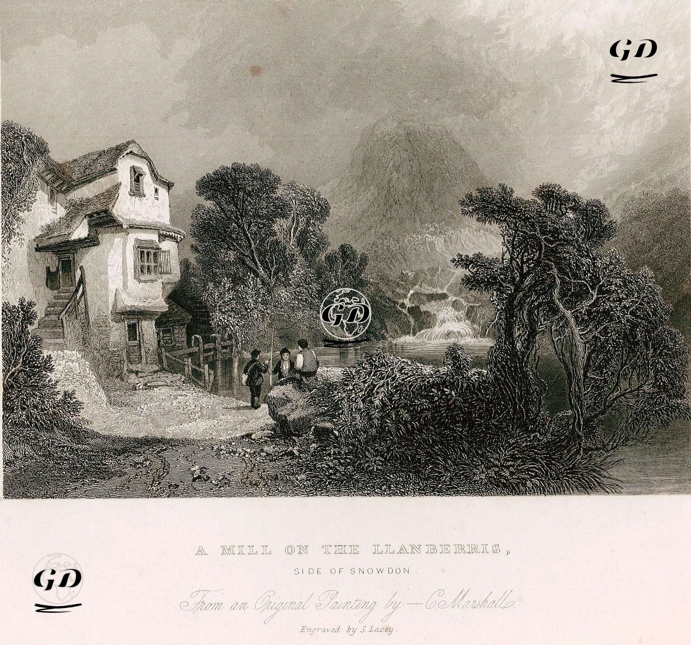 Snowdon Dağı ile Birlikte Llanberris'de Bir Değirmen - Charles Marshall (1806-1890) - 1837