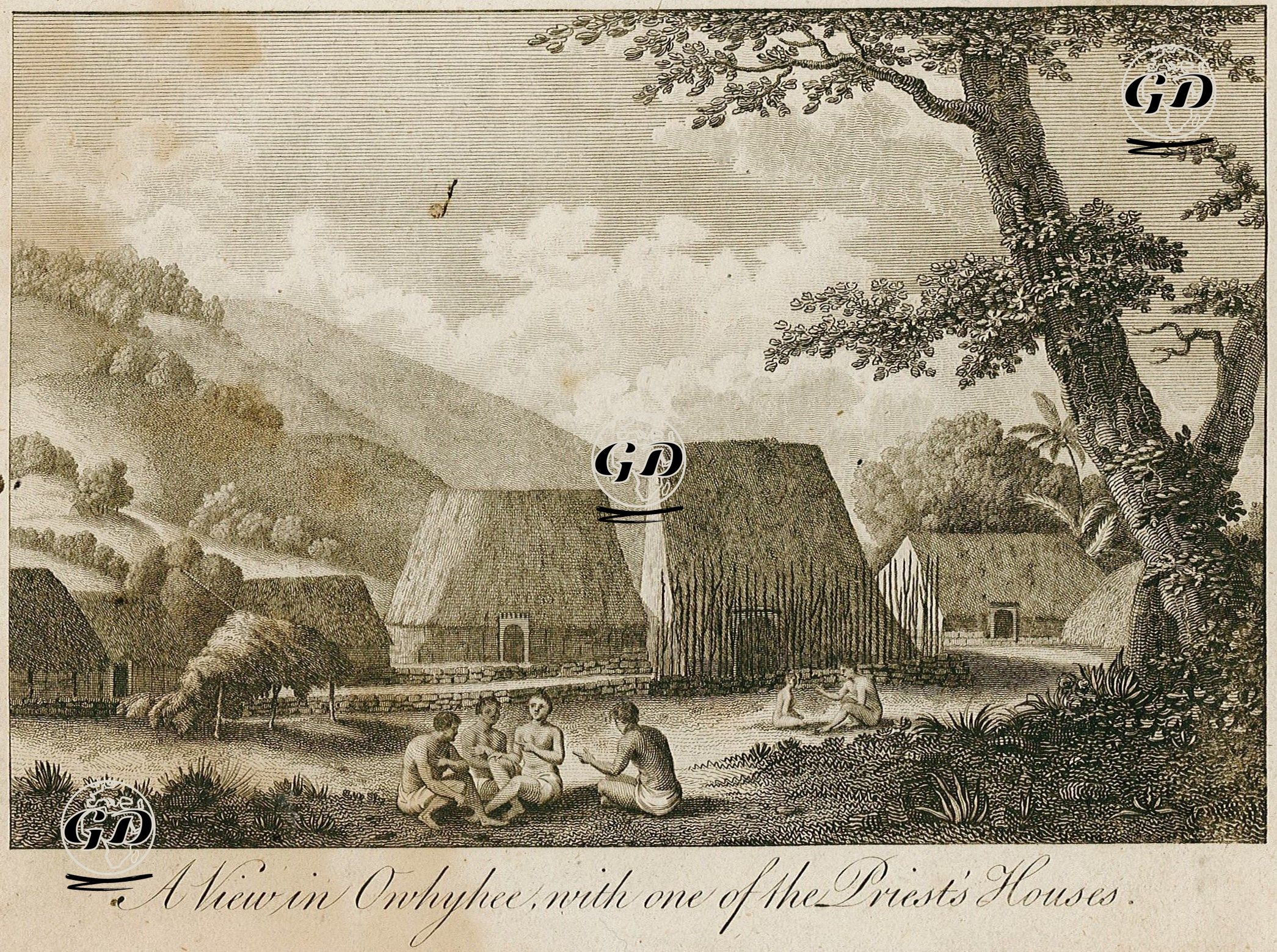 Din Görevlilerinden Birinin Evi İle Birlikte Owhyhee'de Bir Görüntü -  - 1788