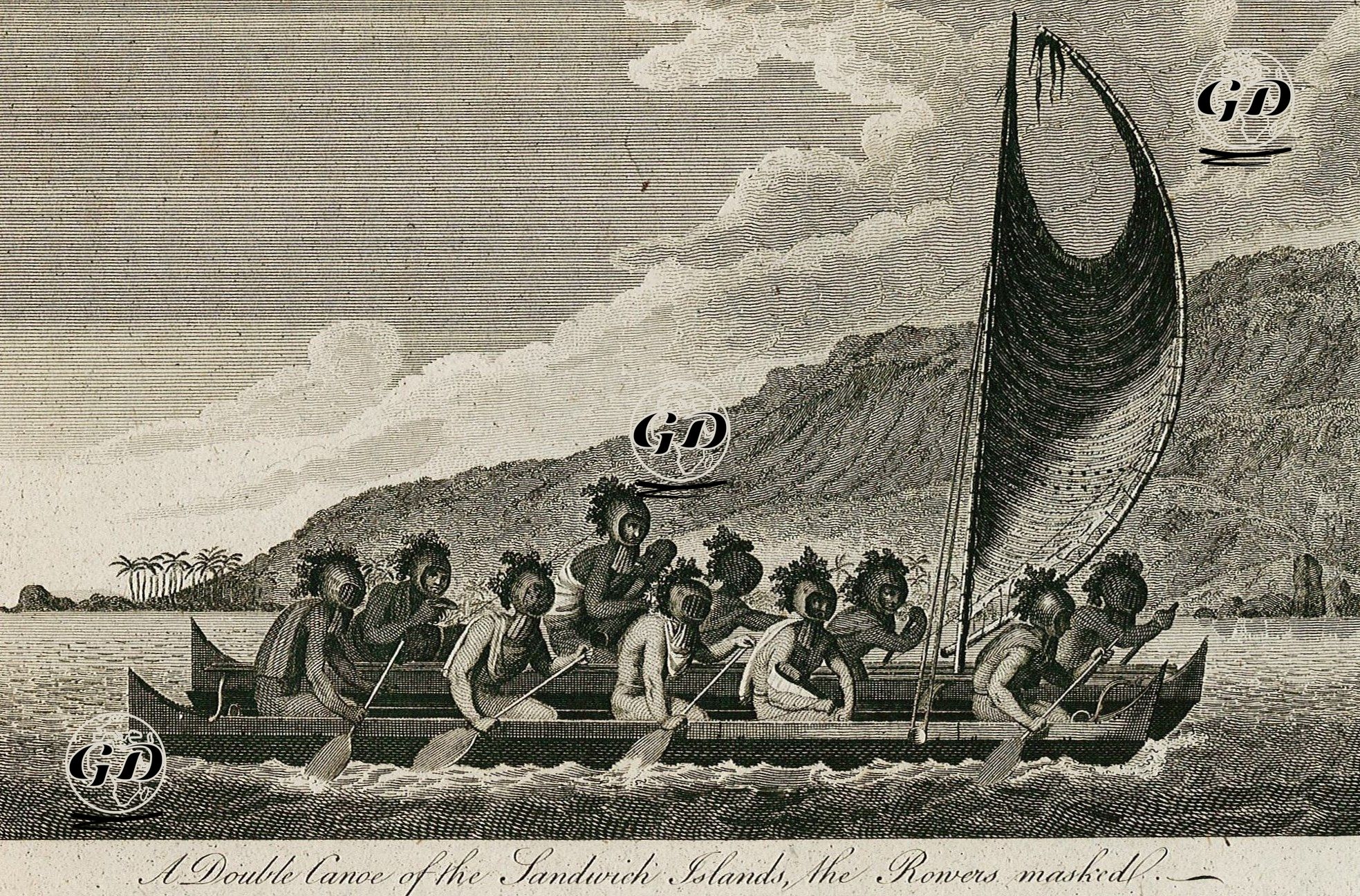 Hawaii Adalarının İkili Kayığı ve Maskeli Gezginler -  - 1810