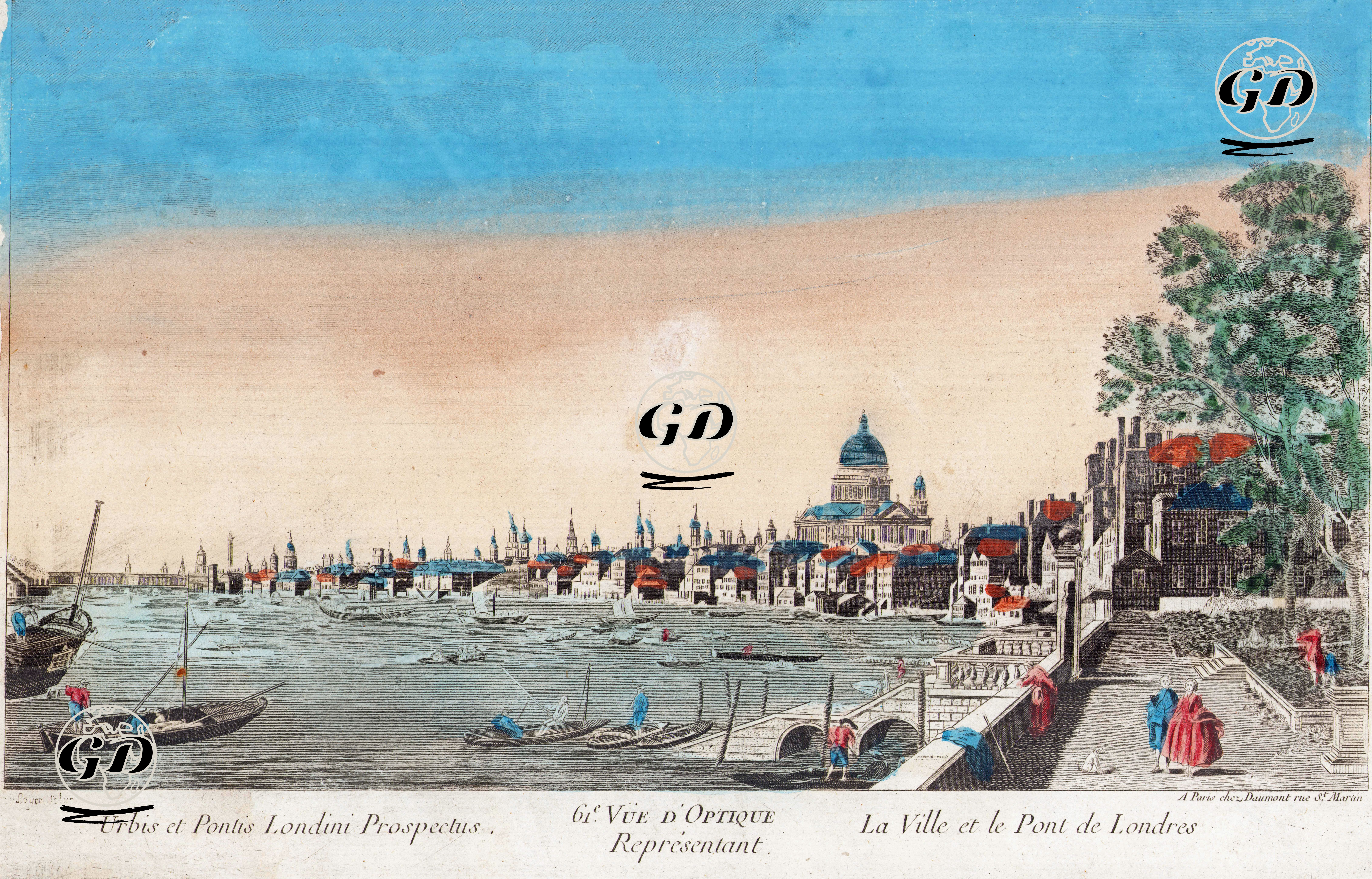 Urbis Et Pontis londini Prospectus-La Ville Et Le Pont De Londres-61 Vue D'Optique Representant  - Loyer - 1780