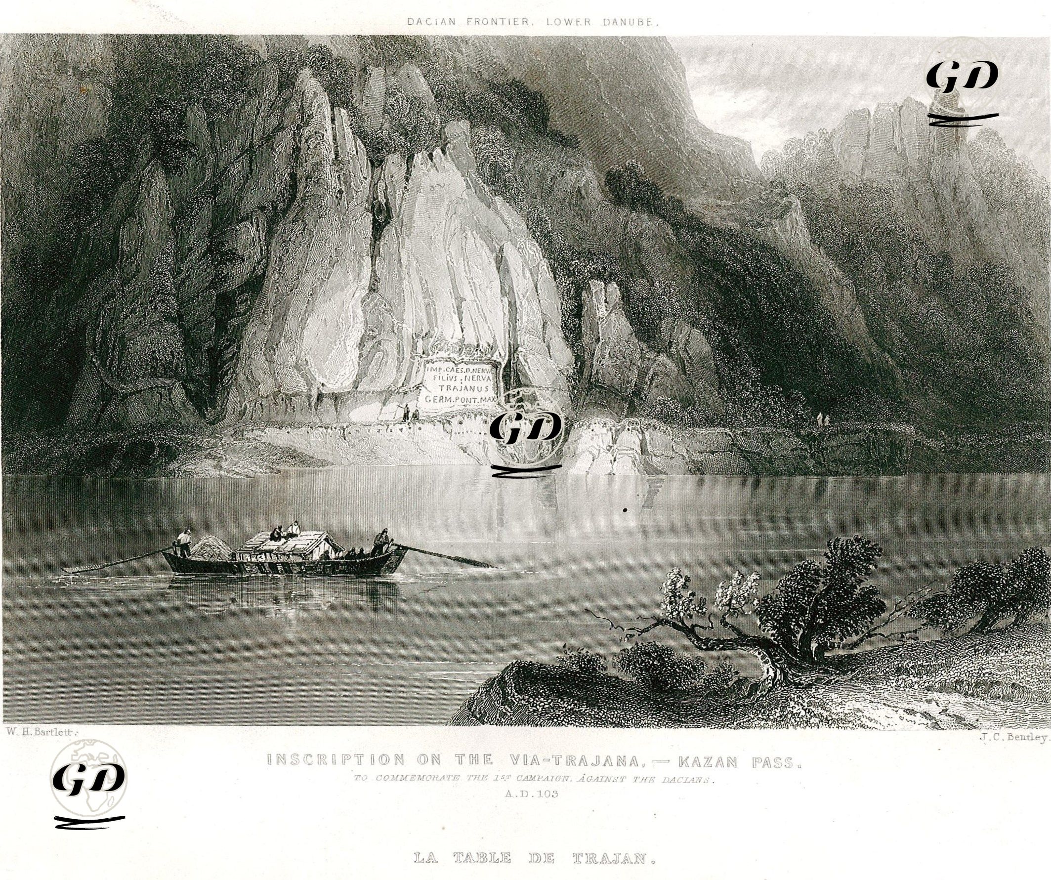 Inscription On The Via Trajana, Kazan Pass, To Commemorate The 1st Campaign Against The Dacians, A.D. 103-La Table 
De Trajan - William Henry Bartlett (1809-1854) - 1842
