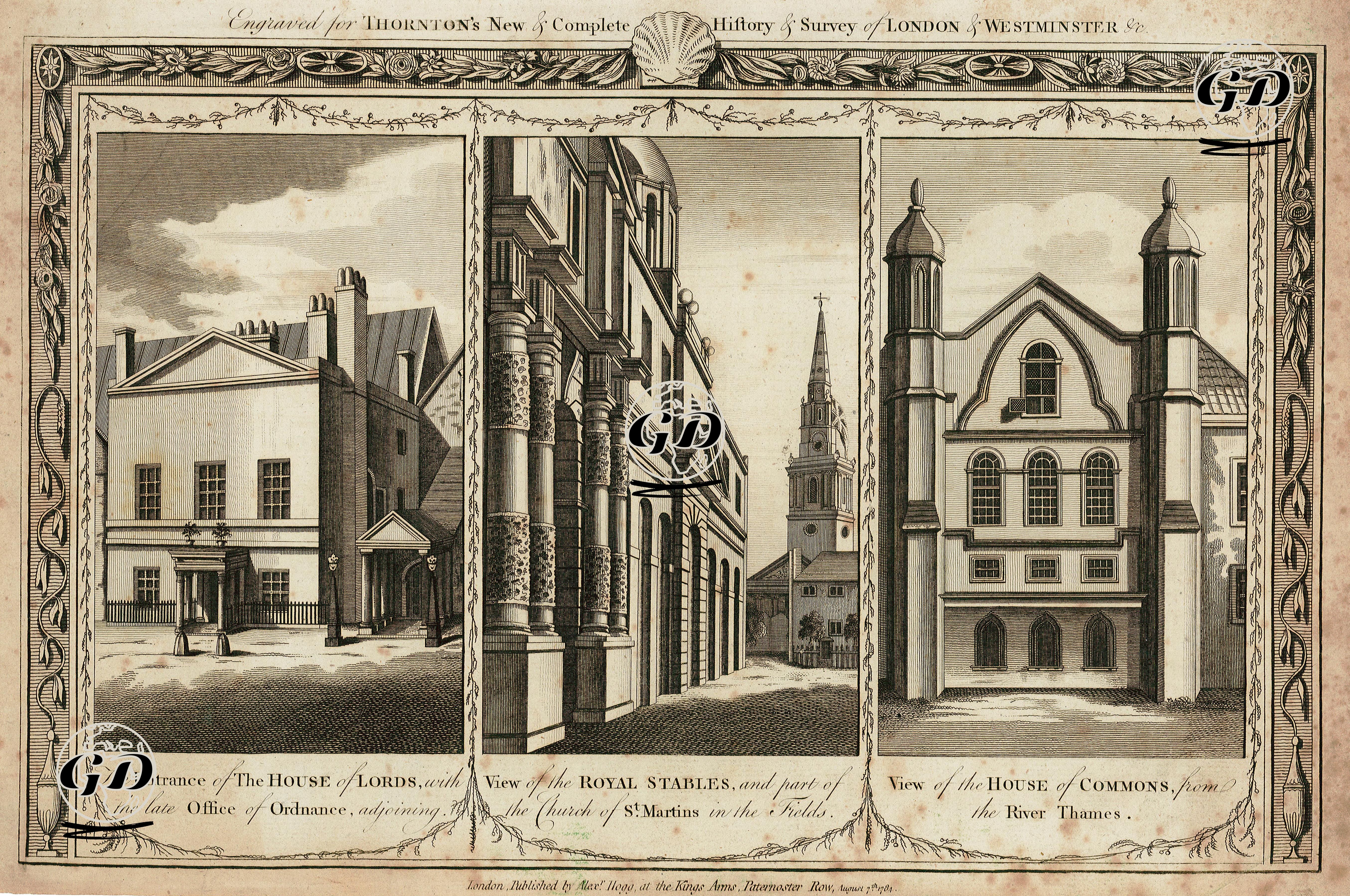 The Entrance Of The House Of Lords-View Of The Royal Stables And Part Of The Church Of St. Martin's-View Of The House Of Commons -  - 1784