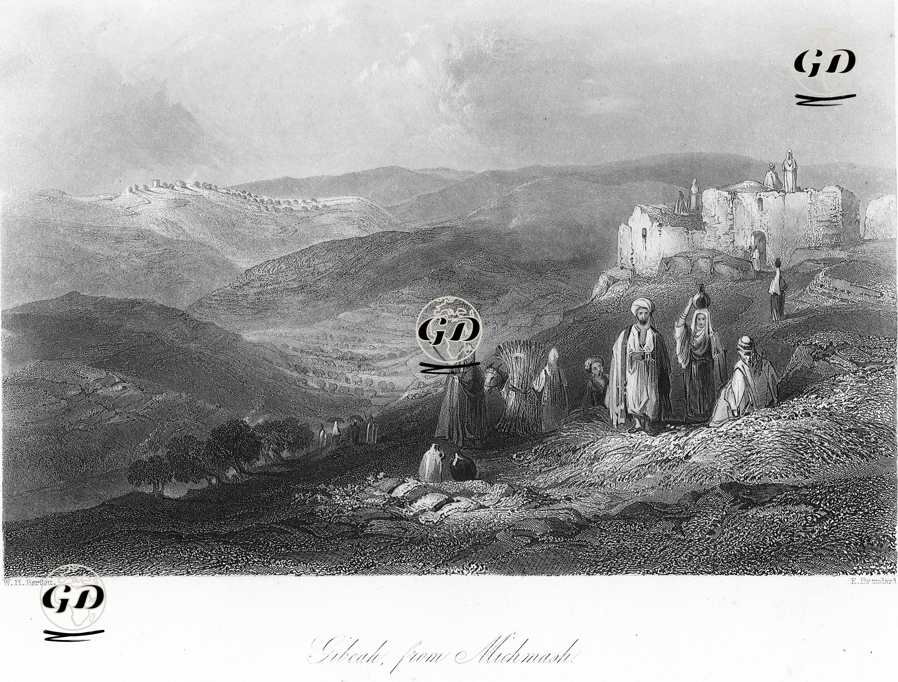 Michmash'dan Gibeah (Tall al Fūl) - William Henry Bartlett (1809-1854) - 1840's-1850's