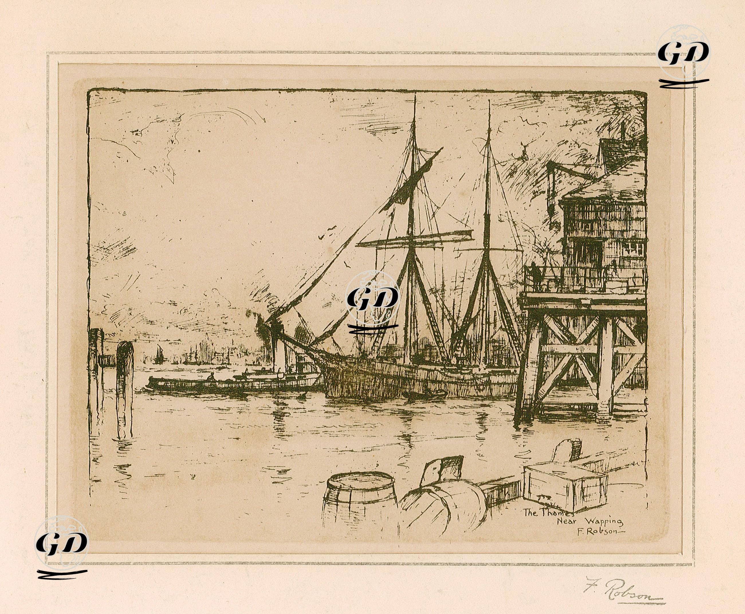 Thames Nehrinin Wapping Kıyısı - Featherstone Robson (1880-1936) - 1920's