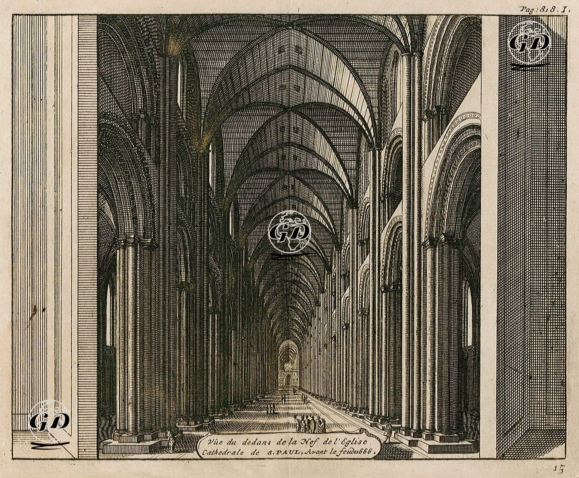 1666 Yılınaki Londra Büyük Yangından Önce St.Paul Katedralinin İç Görünümü -  - 1707
