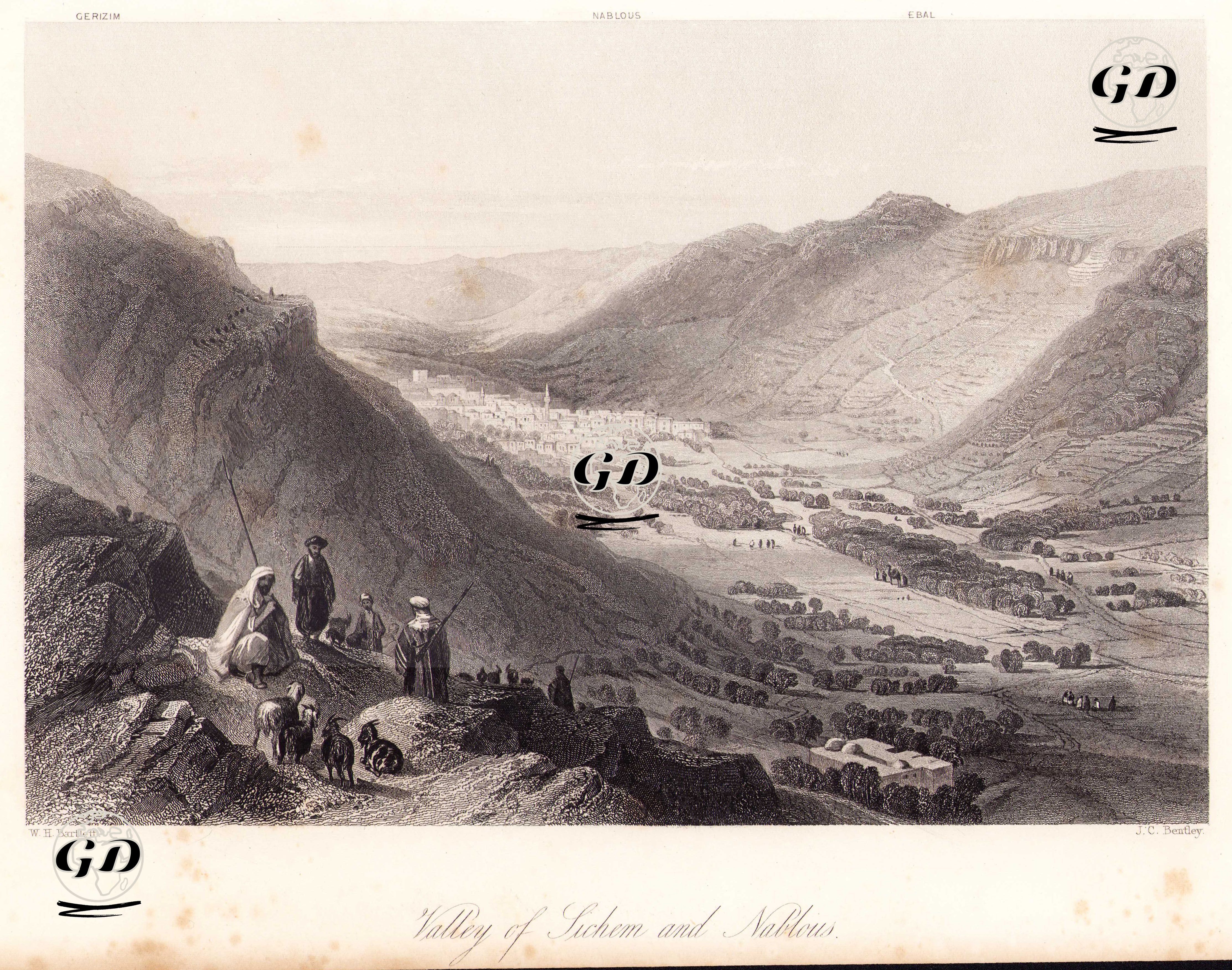 Nablus Şehri, Sichem (Nablus) Vadisi ve Hazreti Yusuf'un Kabri - William Henry Bartlett (1809-1854) - 1847