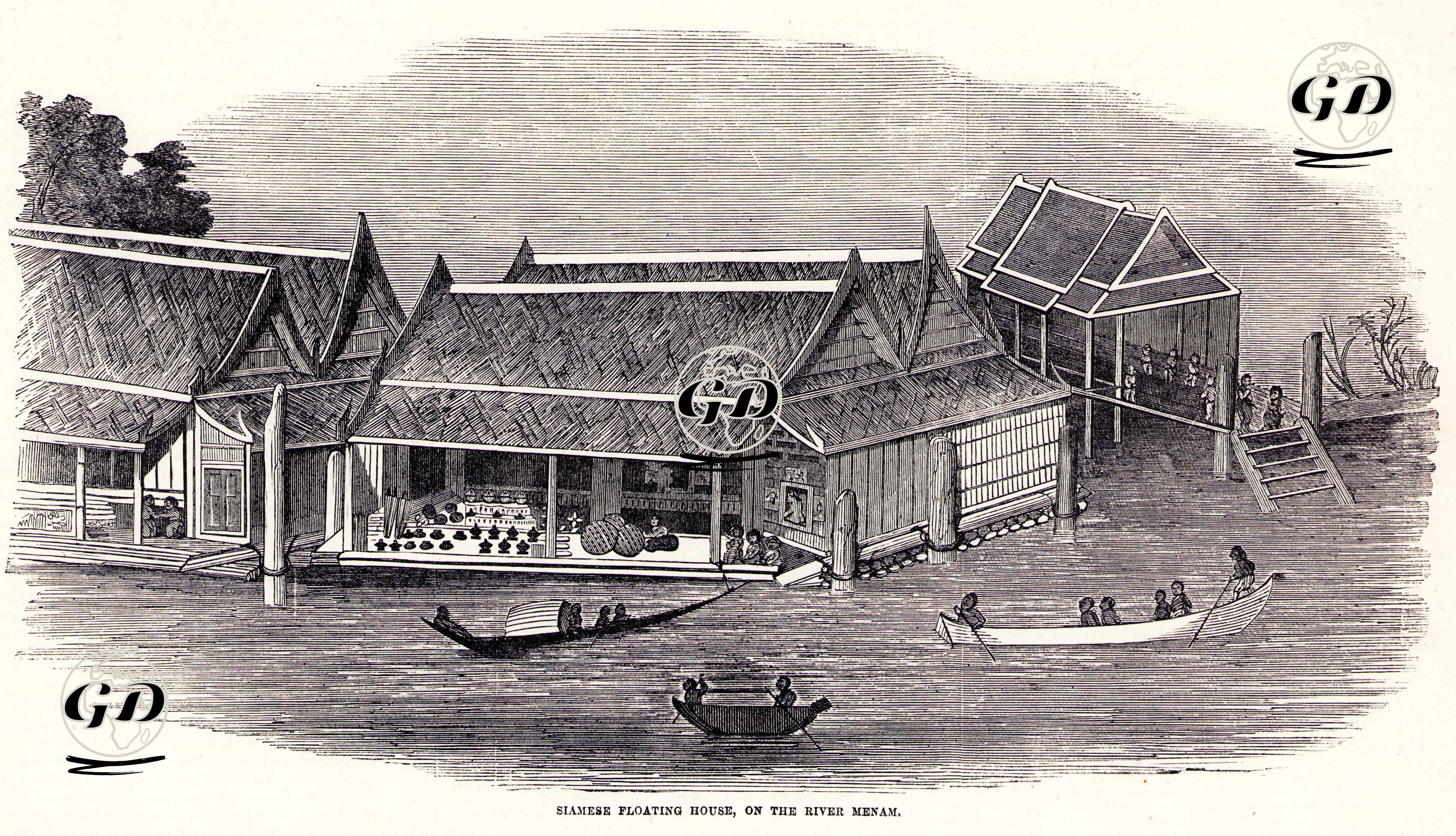 Çao Phraya (Menam) Nehri Üzerinde Yüzen Evler -  - 1855