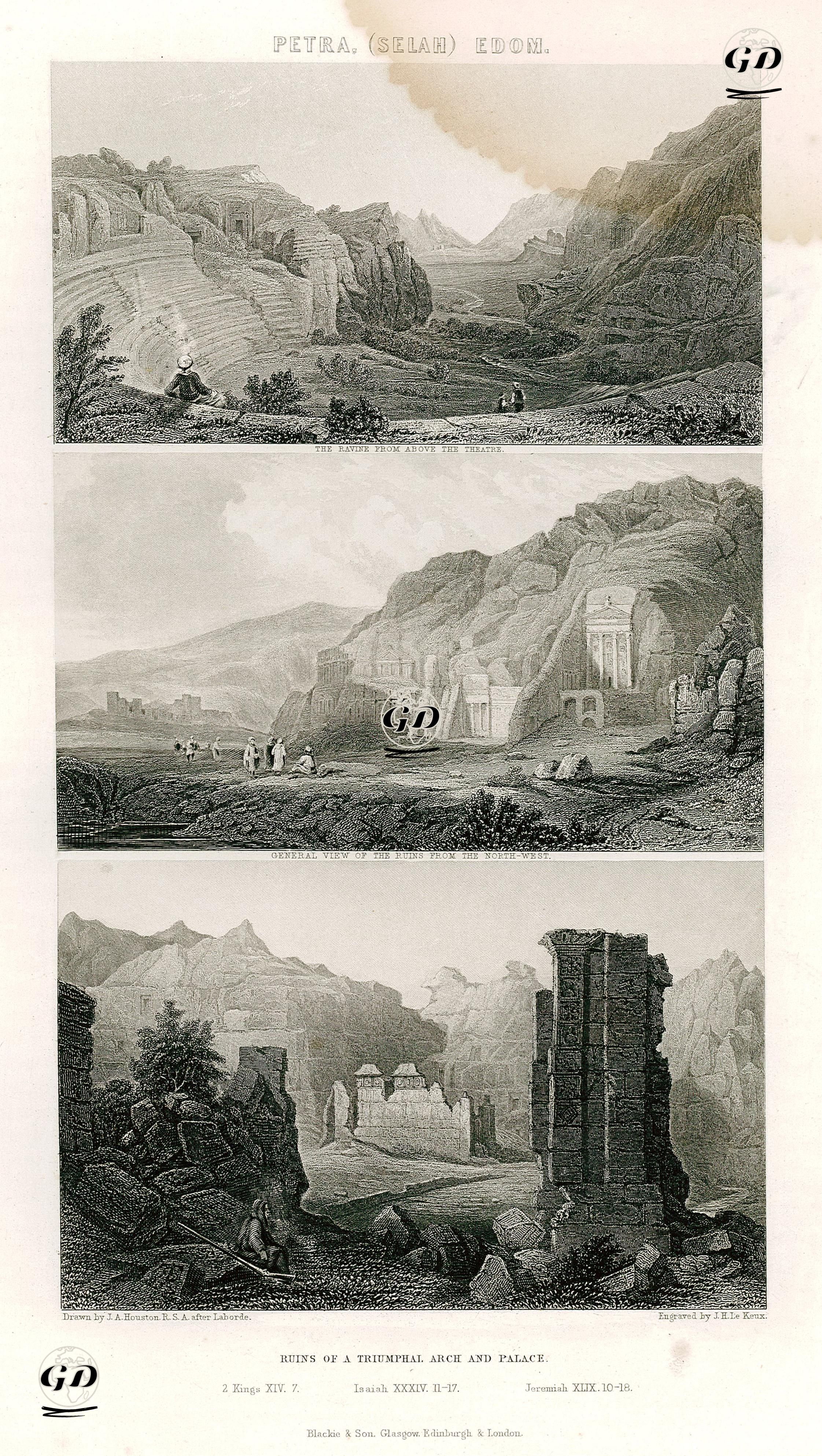 Petra (Selah) Edom, The Ravine From Above Theatre, General View Of The Ruins From The Northwest, Ruins Of A Triumphal 
Arch And Palace - John Adam Houston (1811-1884)-Leon Laborde (1807-1869) - 1864