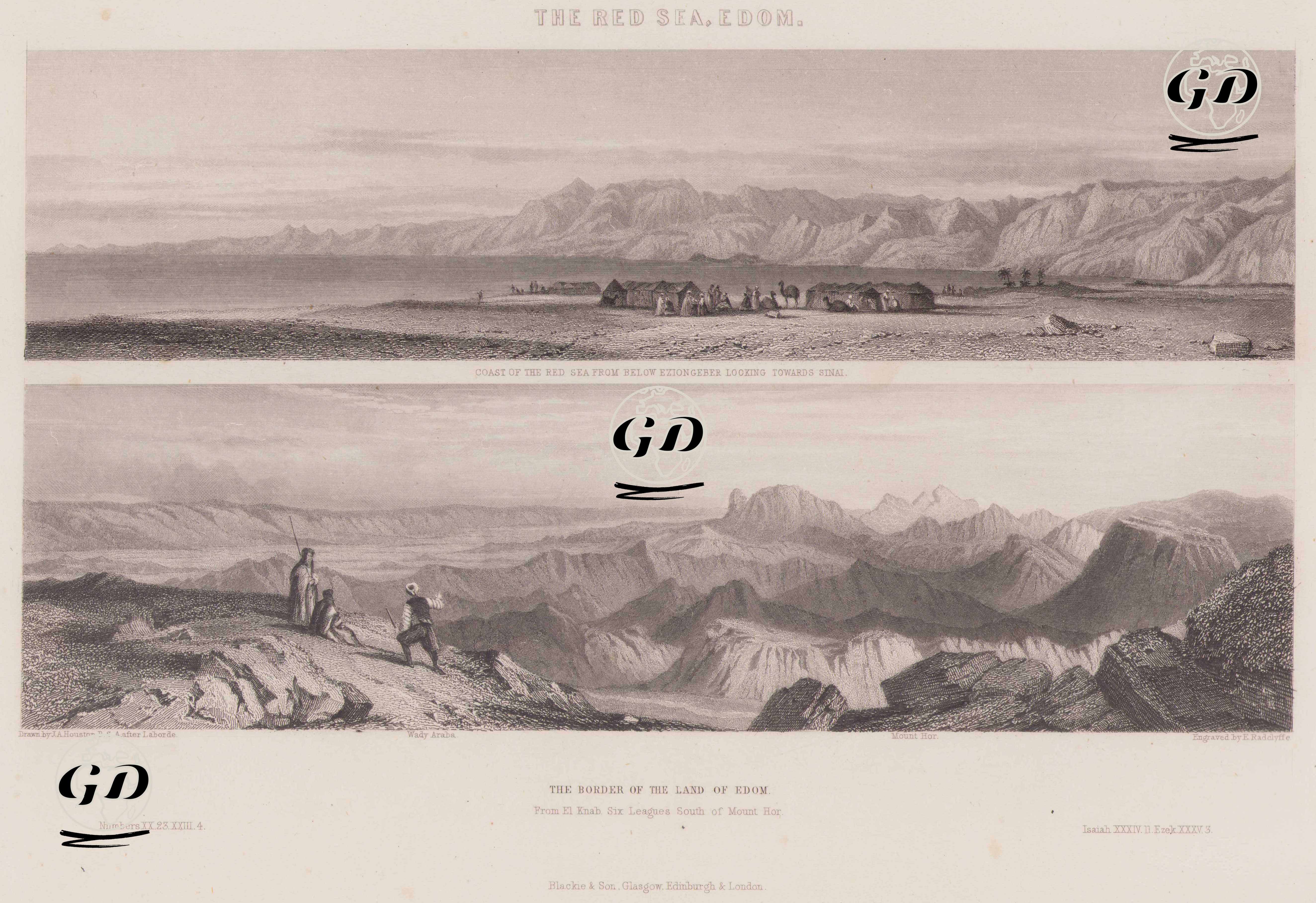 Kızıldeniz, Edom-Eziongeber'den Sınai Bakarken Kızıldeniz Sahili, Edom Bölgesinin Sınırları, Hor Dağı - John Adam Houston (1811-1884)-Leon Laborde (1807-1869) - 1864