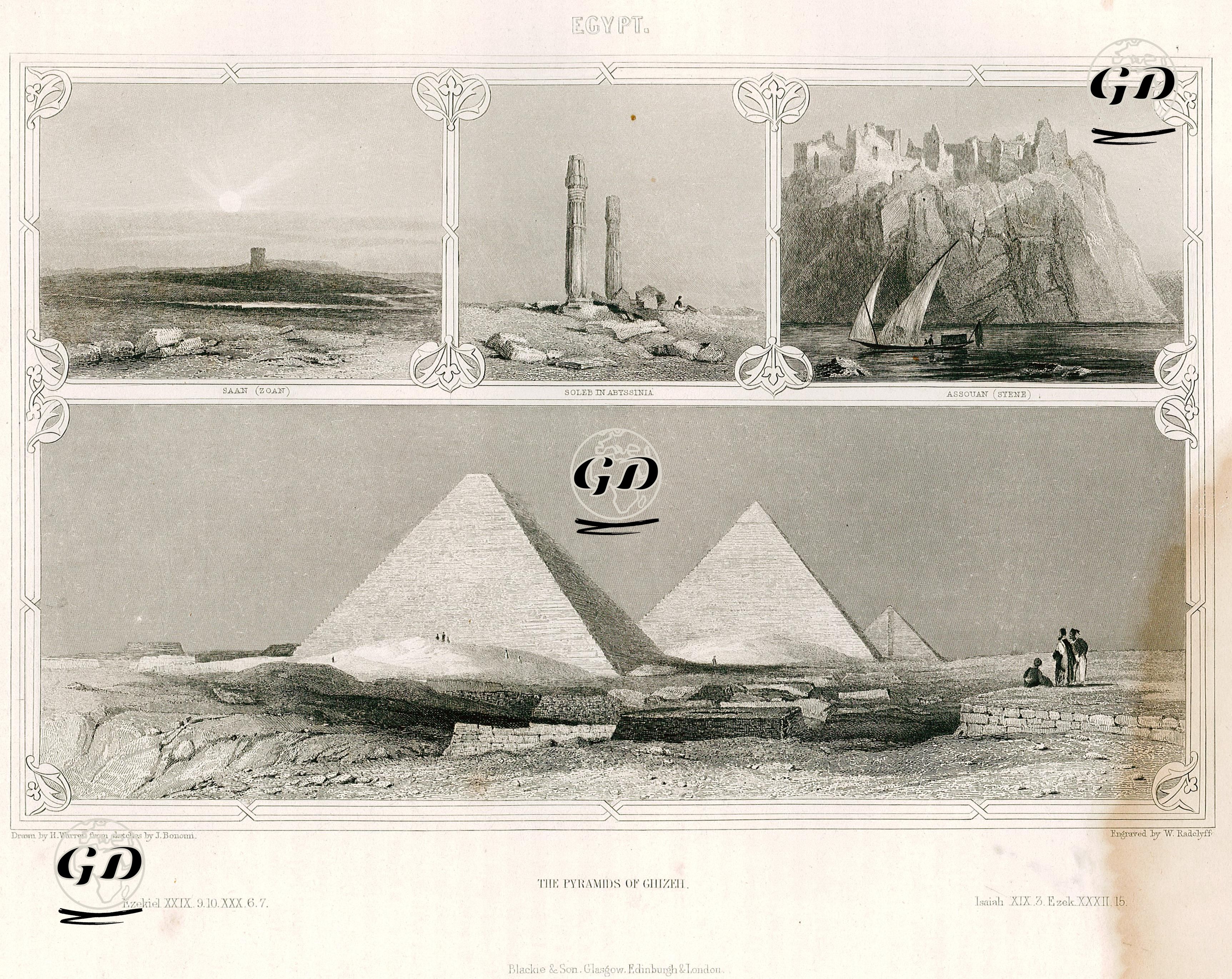 Mısır- Zoan Antik Şehri, Soleb Tapınağı(Sudan, Etiyopya İmparatorluğu), Asvan, Giza Piramitleri - Henry Warren (1794-1879)-Joseph Bonomi(1796-1878) - 1864