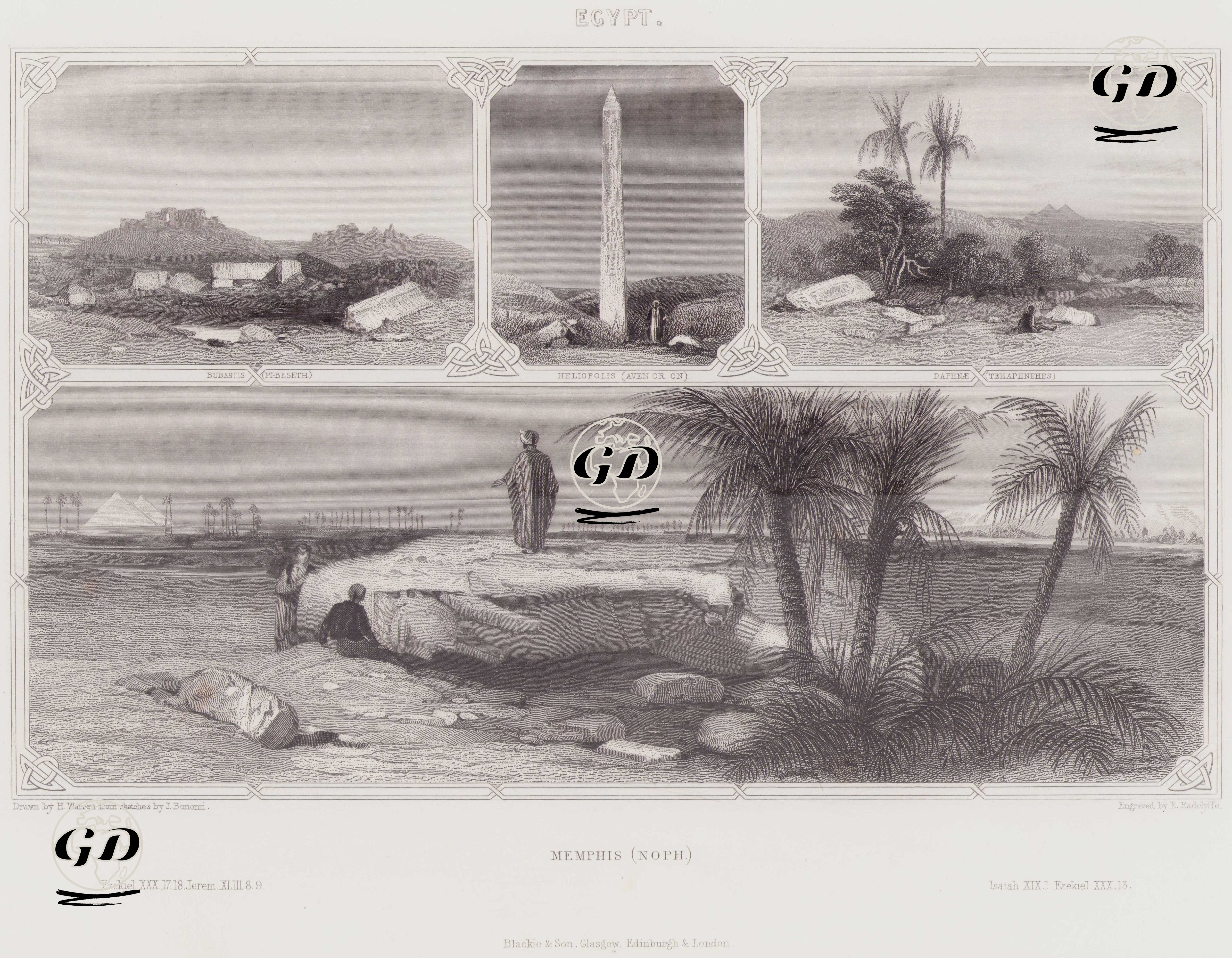 Mısır- Bubastis Antik Şehri, Antik Heliopolis(Aven) Obeliski, Daphnae(Tahpanhes) Antik Şehri, Memphis(Noph) Antik Şehri  - Henry Warren (1794-1879)-Joseph Bonomi(1796-1878) - 1864