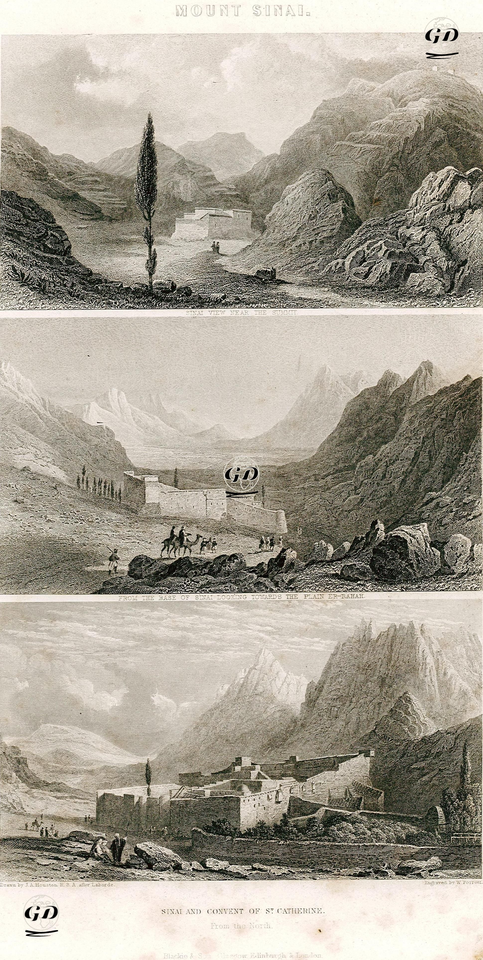 Sina Dağı- Zirveye Yakın Bir Yerden Sina'nın Görüntüsü, Sina'dan El-Raha Ovasına Bakış, Sina ve Aziz Catherina Manastırı - John Adam Houston (1811-1884)-Leon Laborde (1807-1869) - 1864