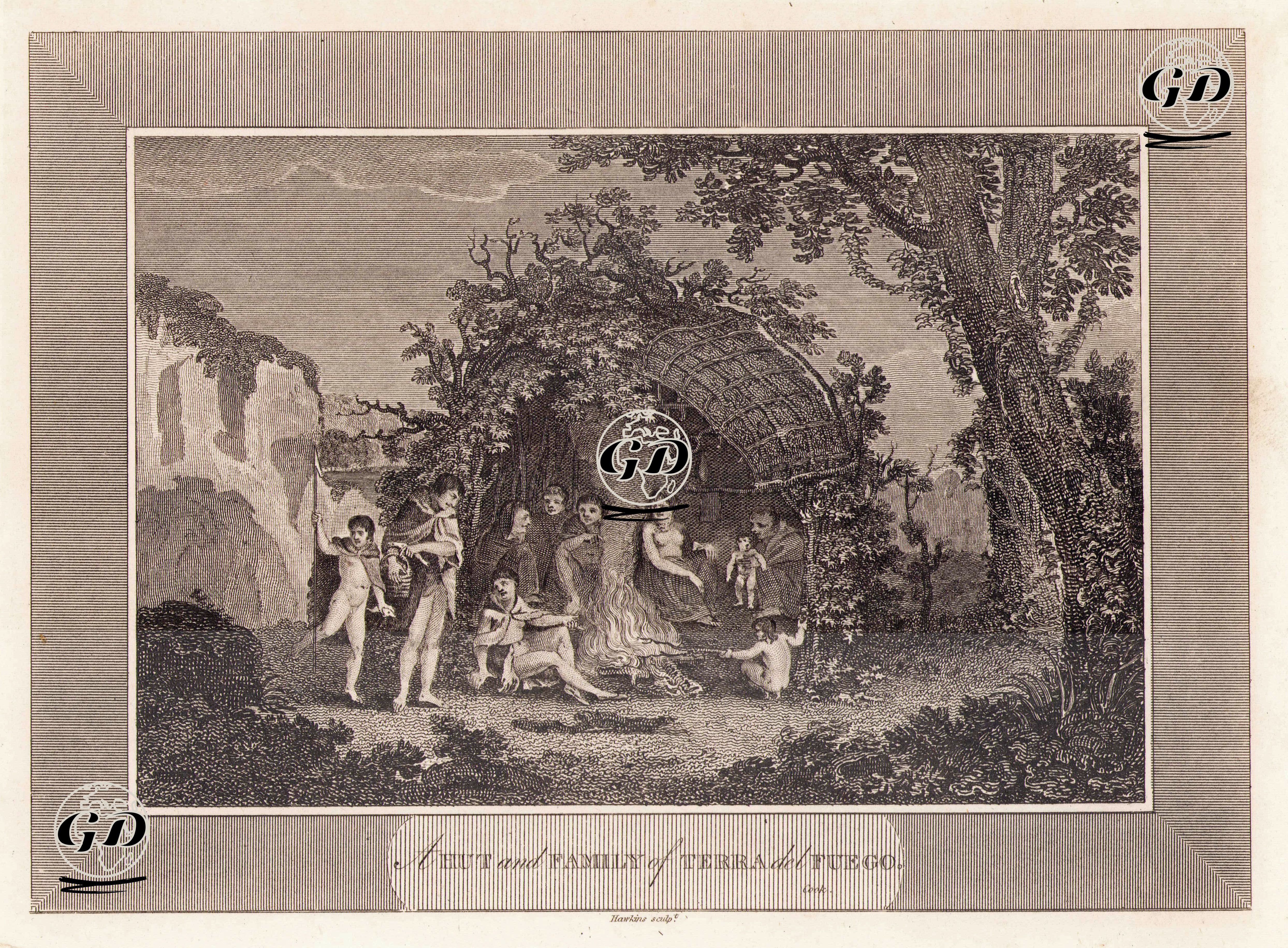 A Hut and Family of Terra Del Fuego  -  - 1780's