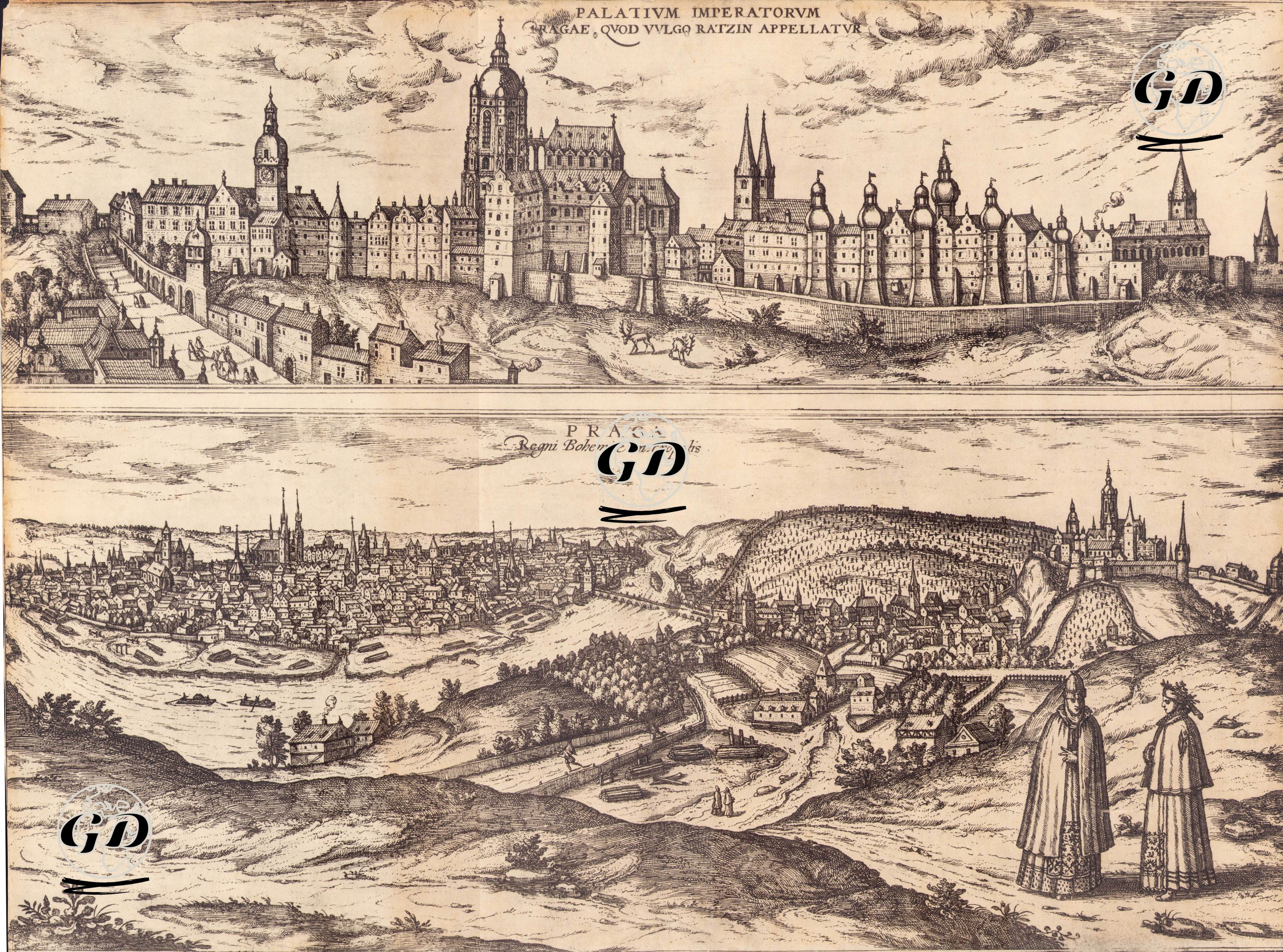 Palatium Imperatorum, Pragae Quod Vulgo Ratzin Appellatur-Praga, Regni Bohemiae Metropolis (Imperial Palace in Prague and Prague, The Ancient Capital of Bohemia) - Joris(Georg) Hoefnagel (1542-1601) - 1588-1617