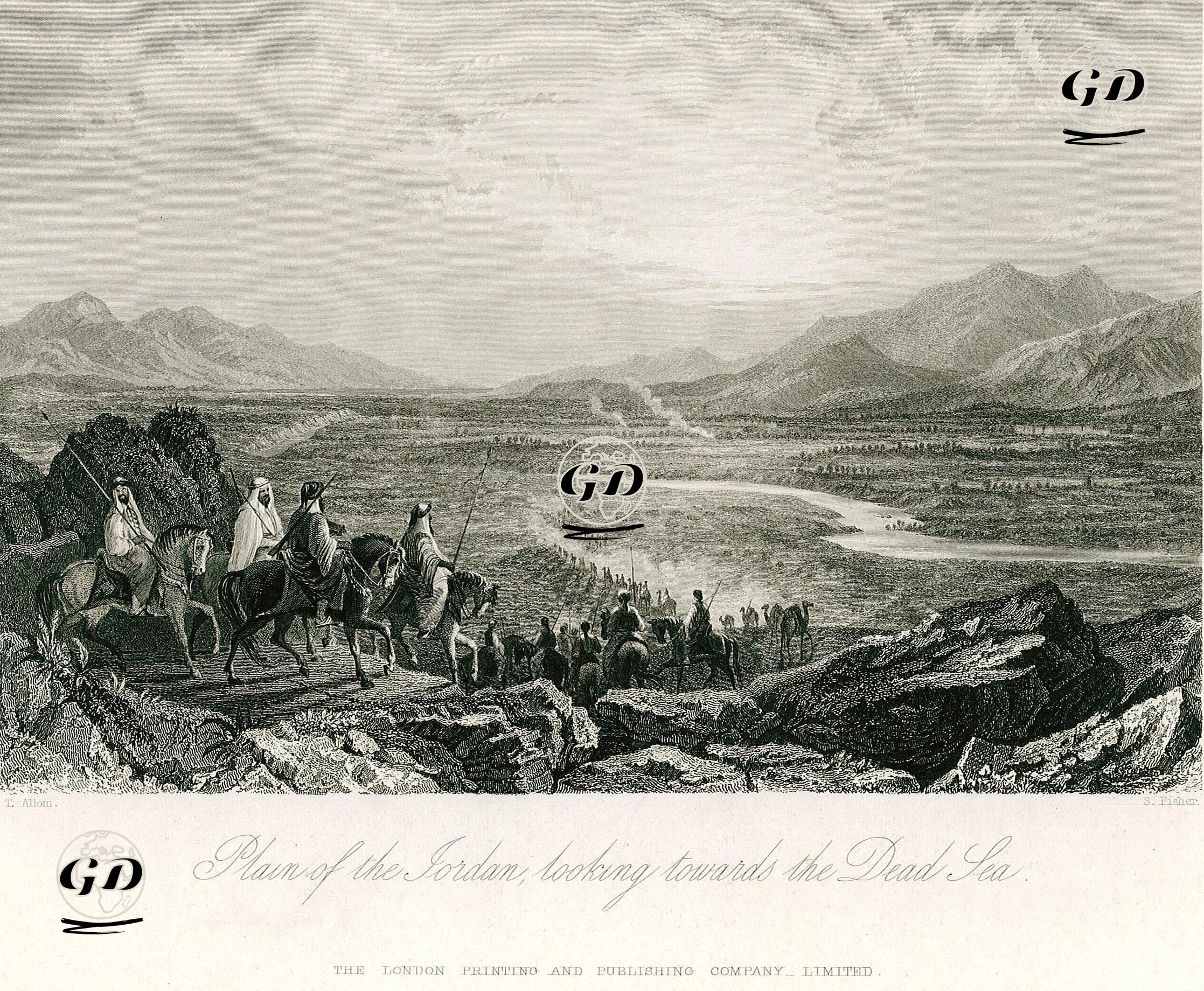 Plain Of The Jordan, Looking Towards The Dead Sea  - Thomas Allom (1804-1872) - 1830's-1840's