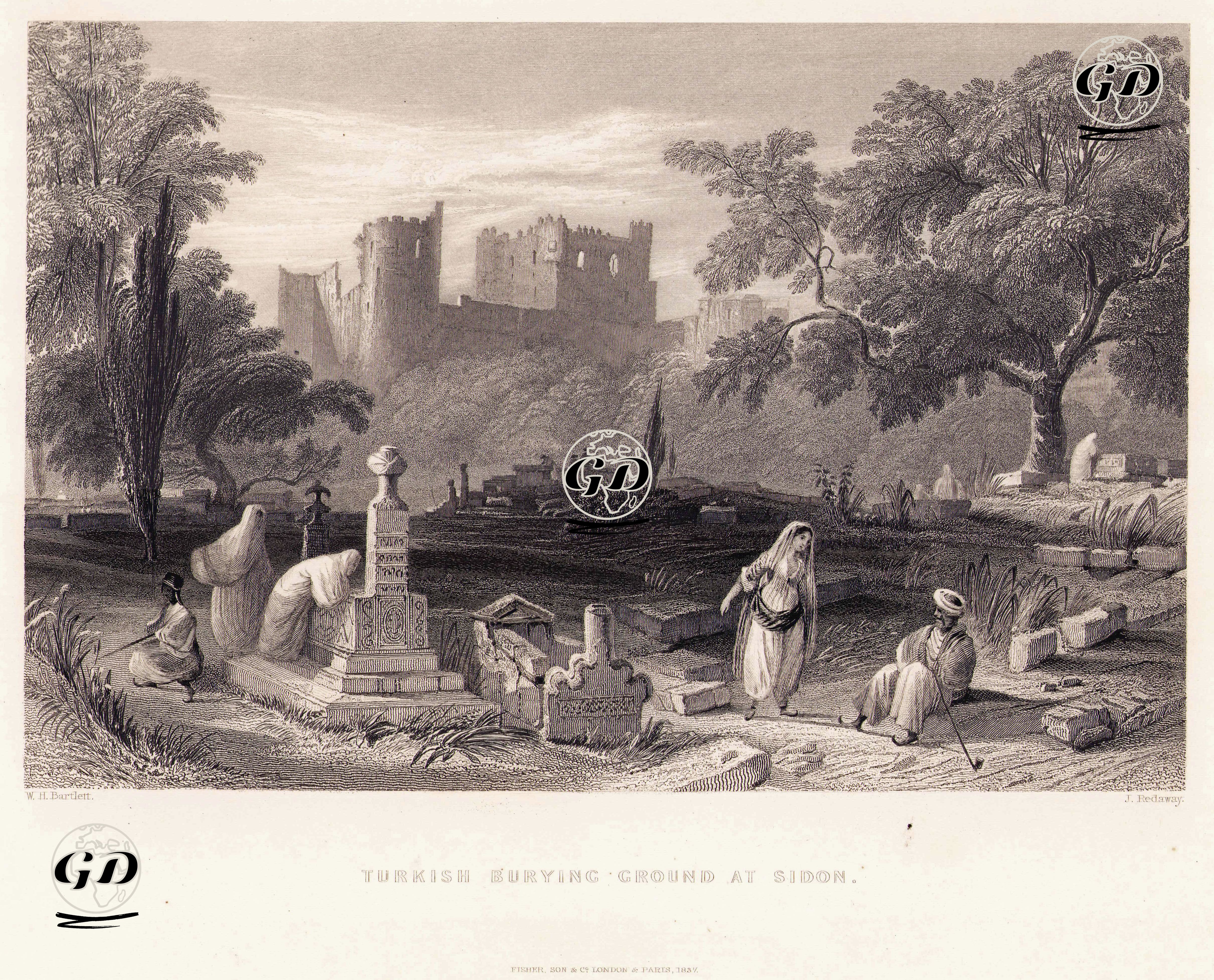 Sayda'da Türk Mezarlığı - William Henry Bartlett (1809-1854) - 1837