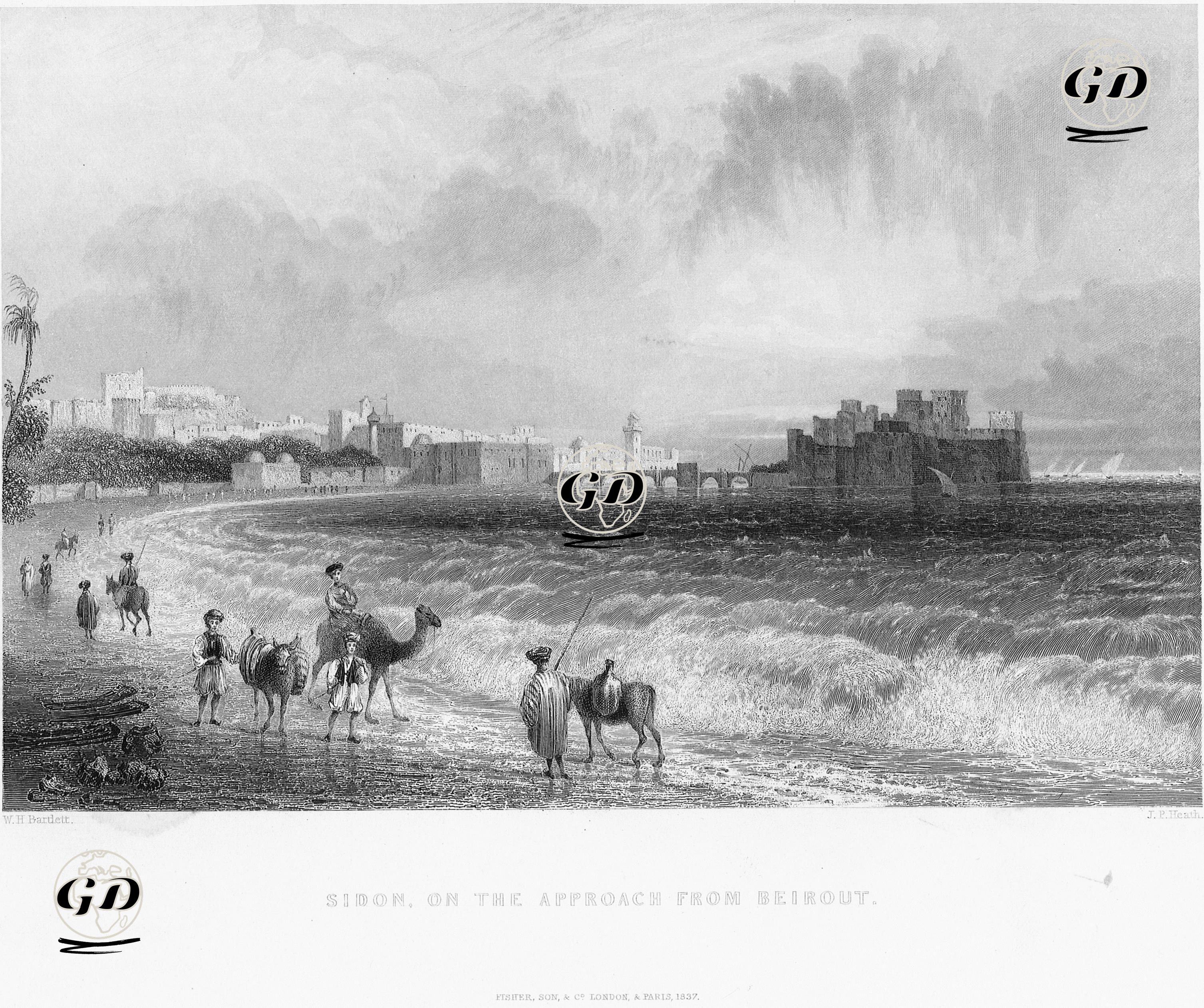 Sidon, On The Approach From Beirout  - William Henry Bartlett (1809-1854) - 1837