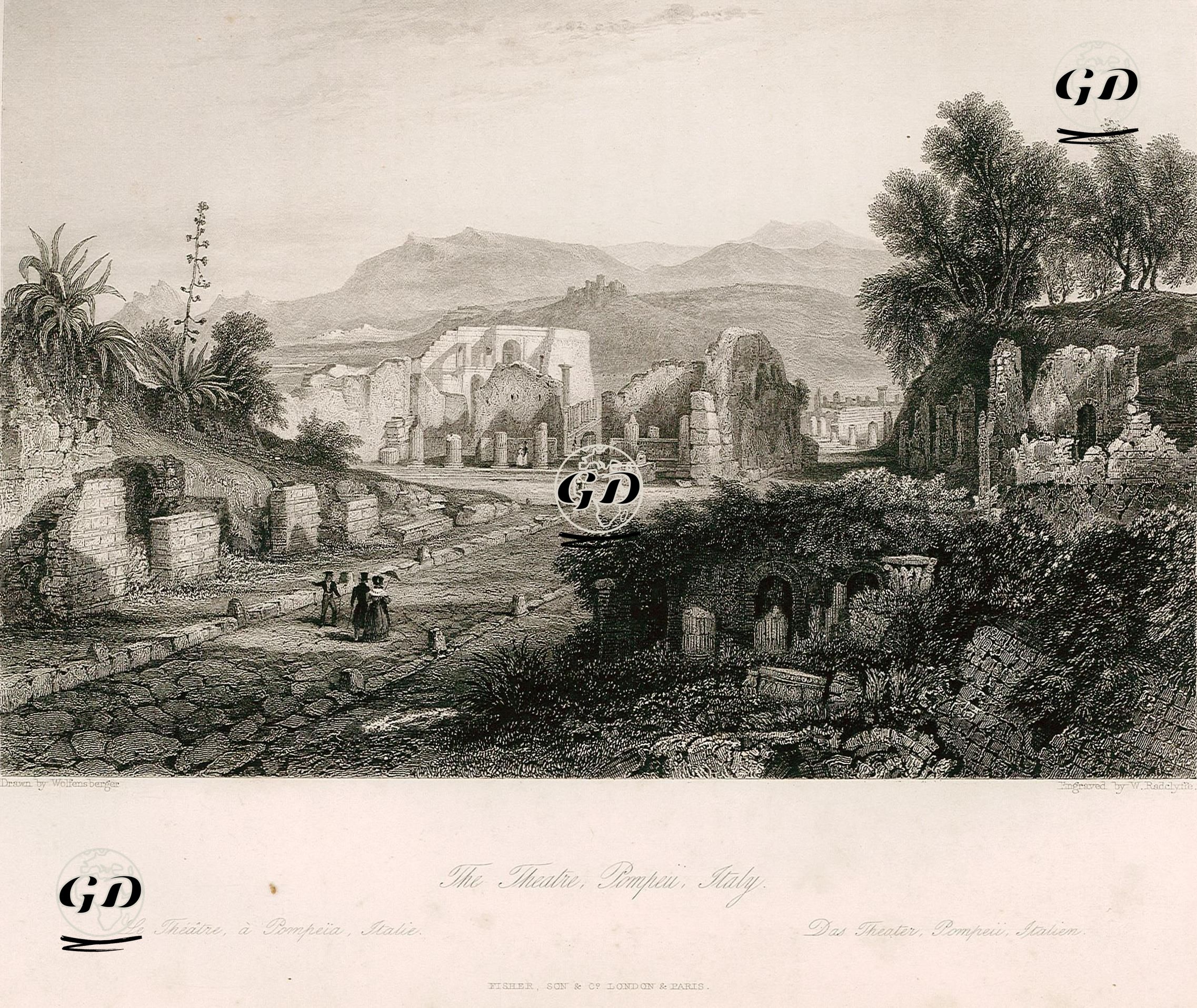 Amfitiyatro, Pompeii, İtalya - Johann Jakob Wolfensberger (1797-1850) - 1840