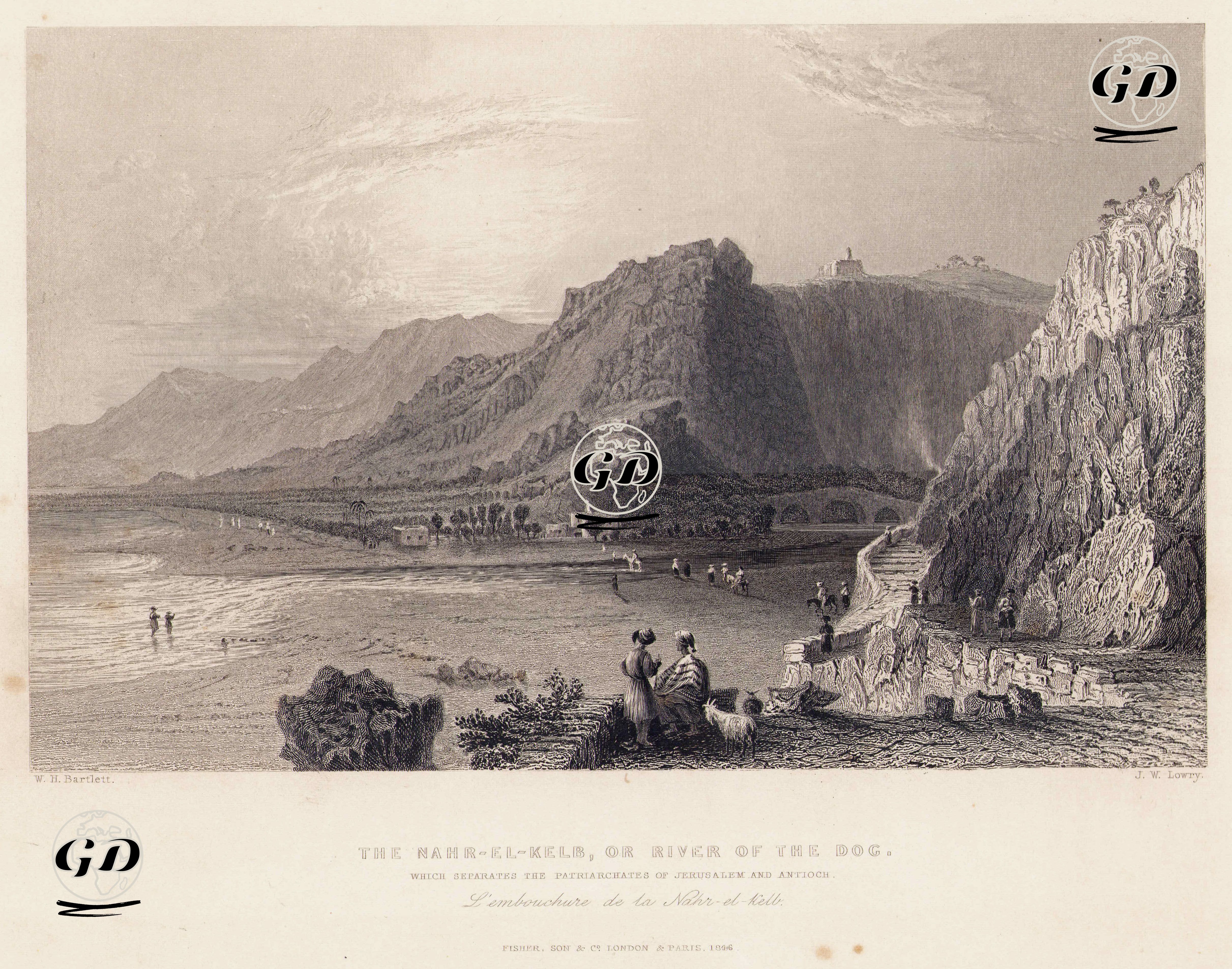 The Nahr El Kelb, Or River Of The Dog Which Separates The Patriarchates Of Jerusalem And Antioch-L'Embouchure De La Nahr El Kelb   - William Henry Bartlett (1809-1854) - 1846