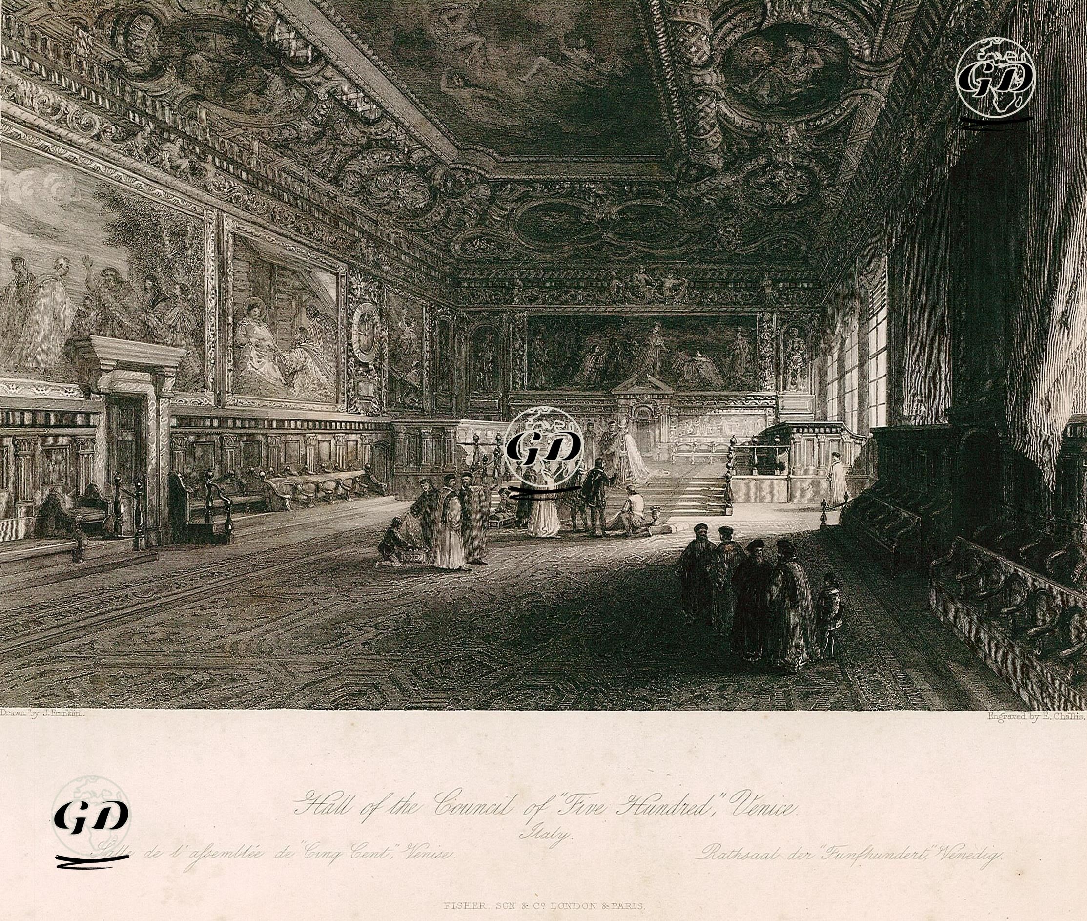 Beşyüz Konsul Salonu(Palazzo Vecchio), Venedik, İtalya - J.Franklin - 1840