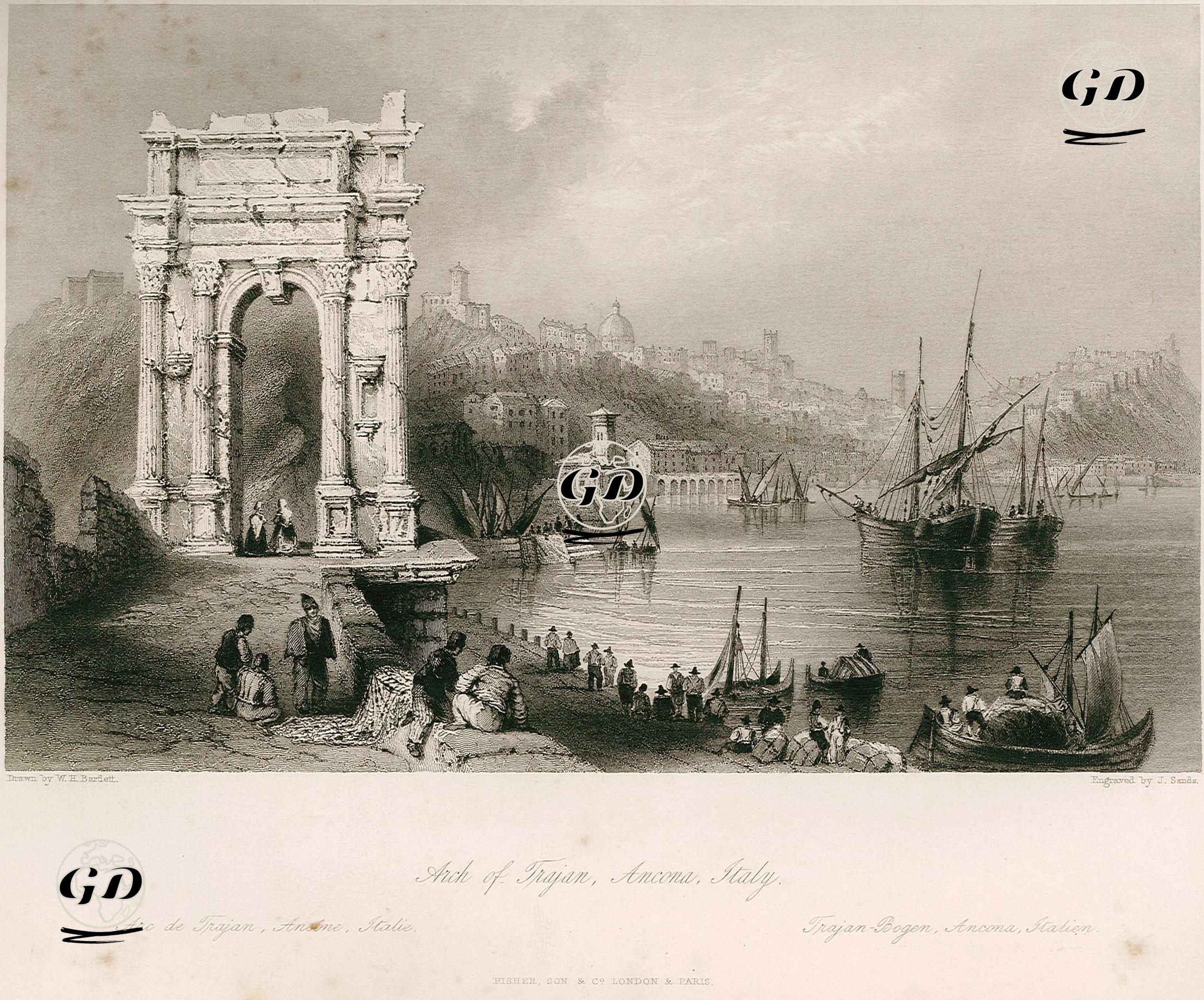 Trajan Zafer Takı, Ancona, İtalya - William Henry Bartlett (1809-1854) - 1840