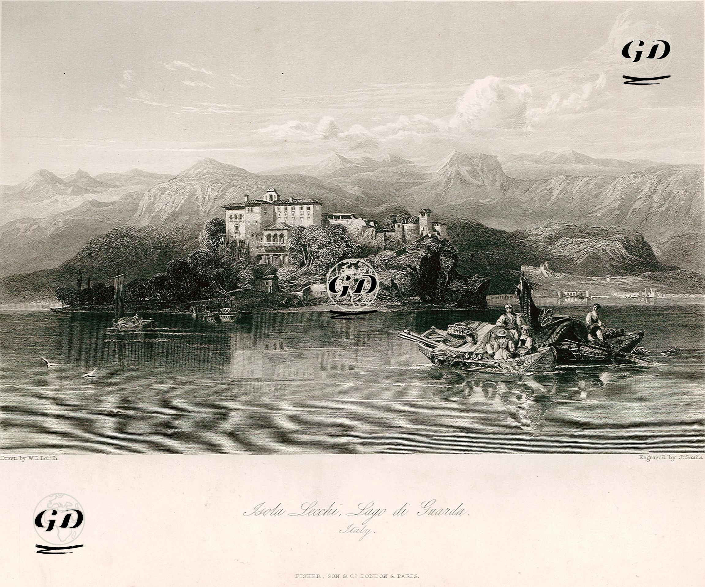  Lecchi Adası, Garda Gölü, İtalya - William Leighton Leitch (1804-1883) - 1840