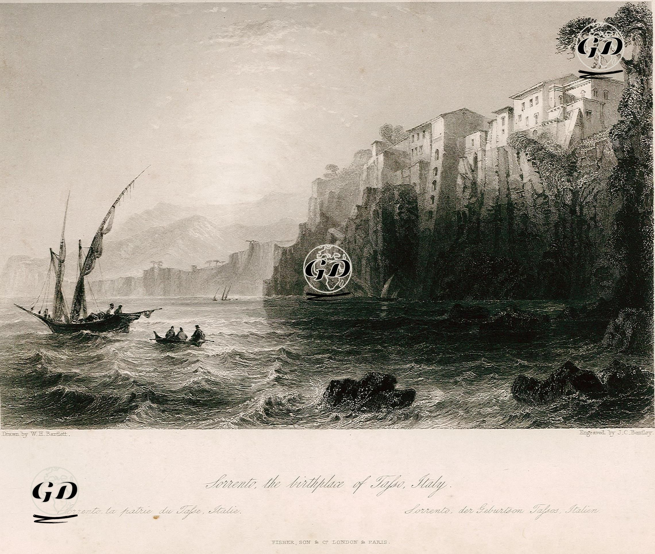 Torquato Tasso'nun Doğumyeri Sorrento, İtalya - William Henry Bartlett (1809-1854) - 1840