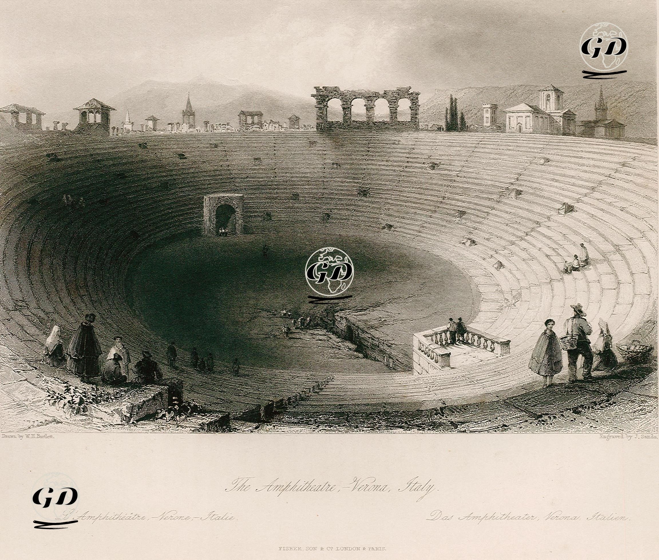 The Amphitheatre, Verona, Italy-L'Amphitheatre, Verone, Italie-Das Amphitheatre, Veronai, Italien - William Henry Bartlett (1809-1854) - 1840