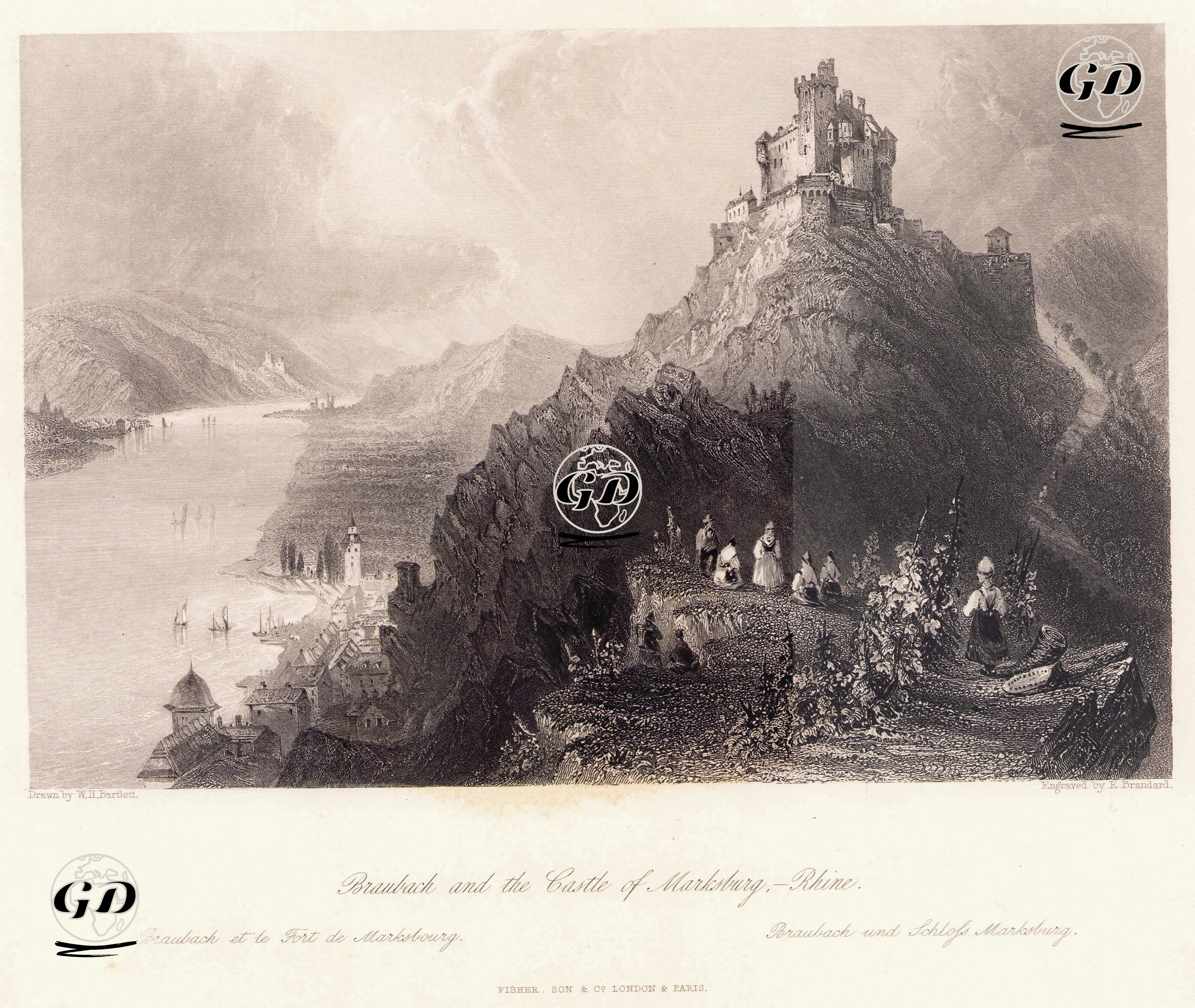 Braubach, Marksburg Kalesi Ve Ren Nehri - William Henry Bartlett (1809-1854) - 1848